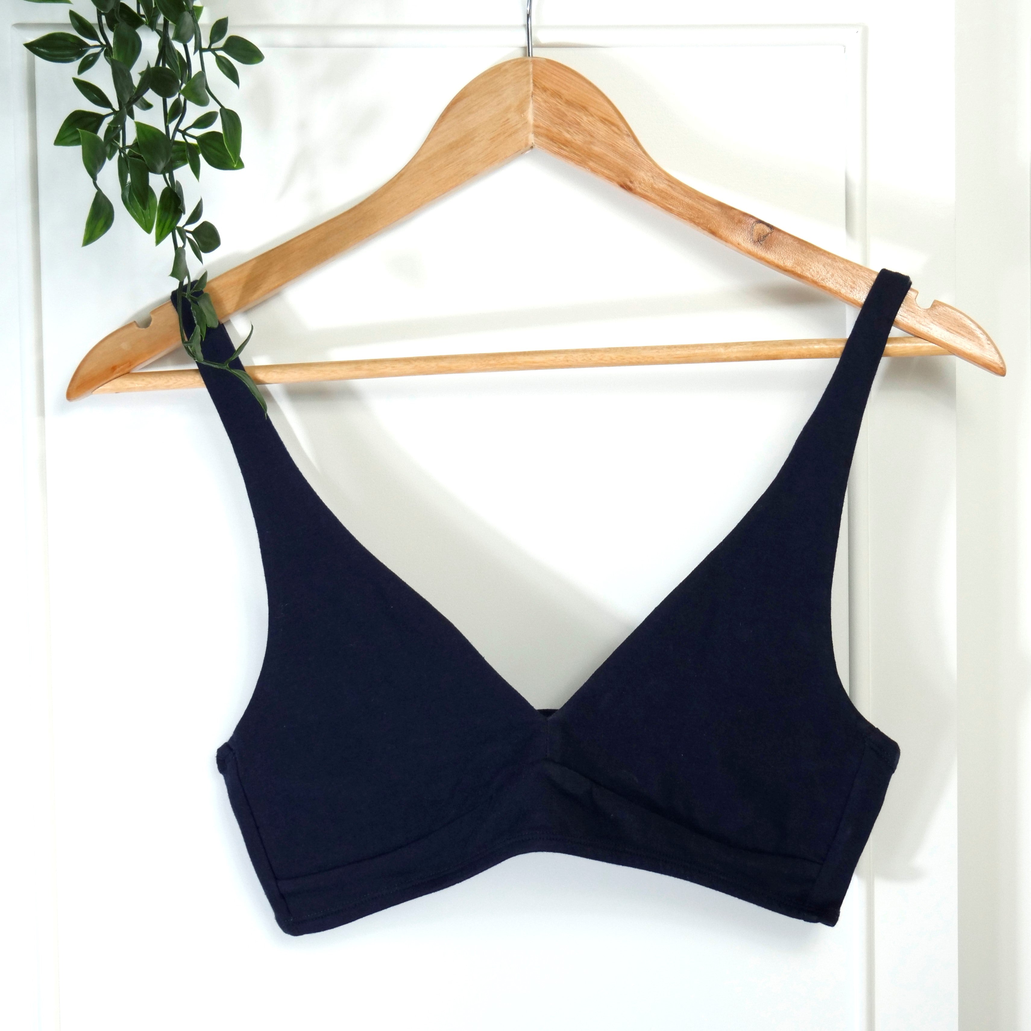 Women's organic cotton matching bralette and mid-rise bikini set - Navy blue