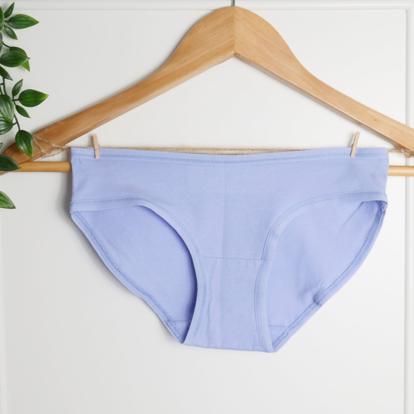 Women's organic cotton low-rise bikini bottoms in light blue