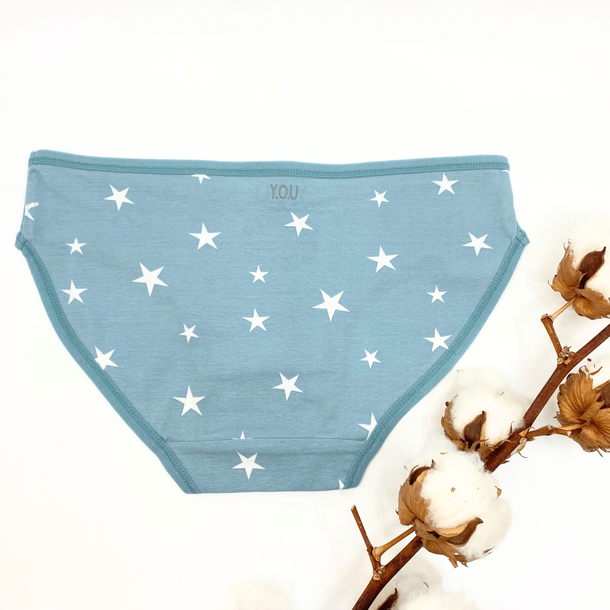 Girls' organic cotton knickers - blue with white stars - Y.O.U underwear