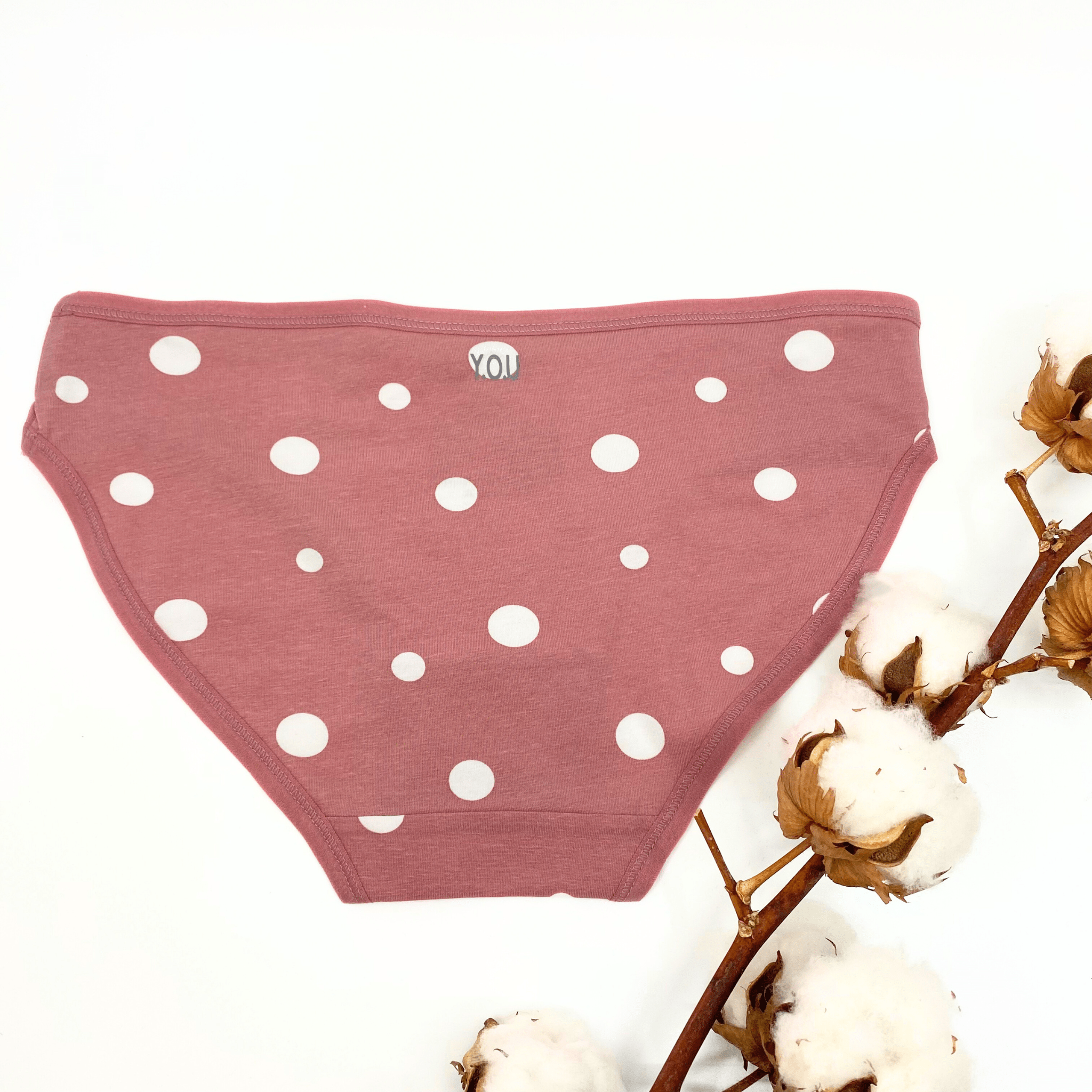 Girls' organic cotton knickers - pink with white dots - Y.O.U underwear