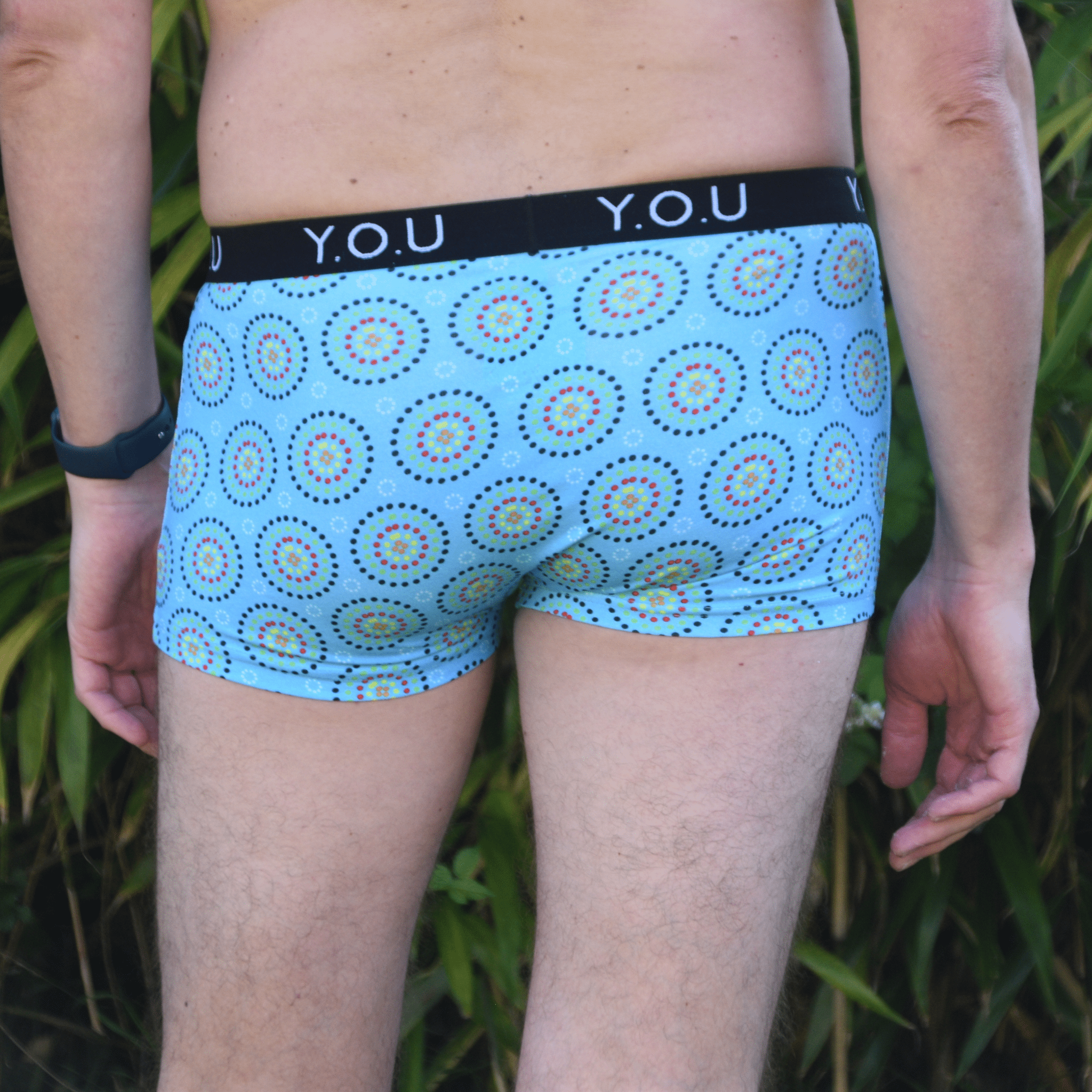 Men's organic cotton hipster trunks - Blue Mara design - Y.O.U underwear