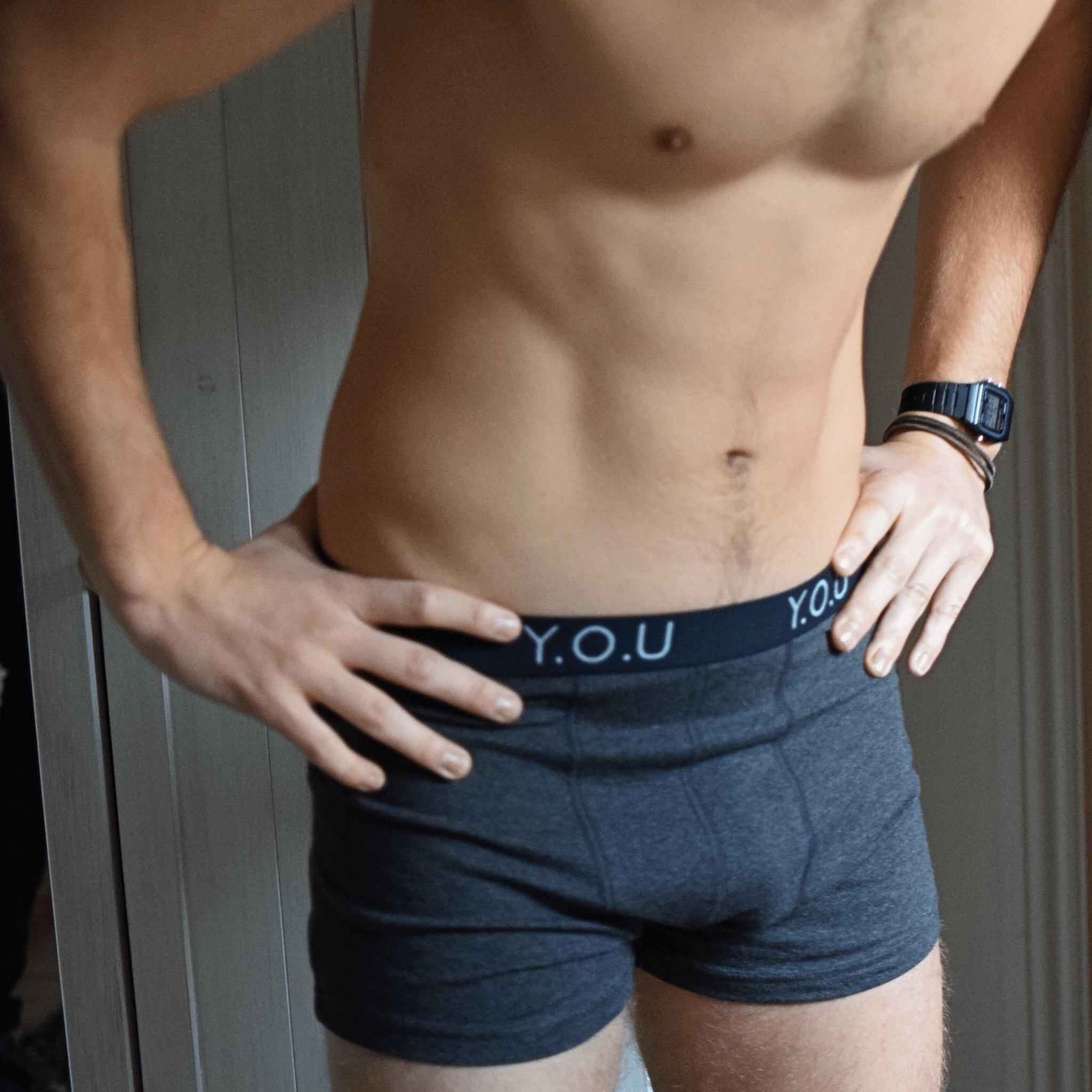 Men's organic cotton hipster trunks in charcoal grey - Y.O.U underwear