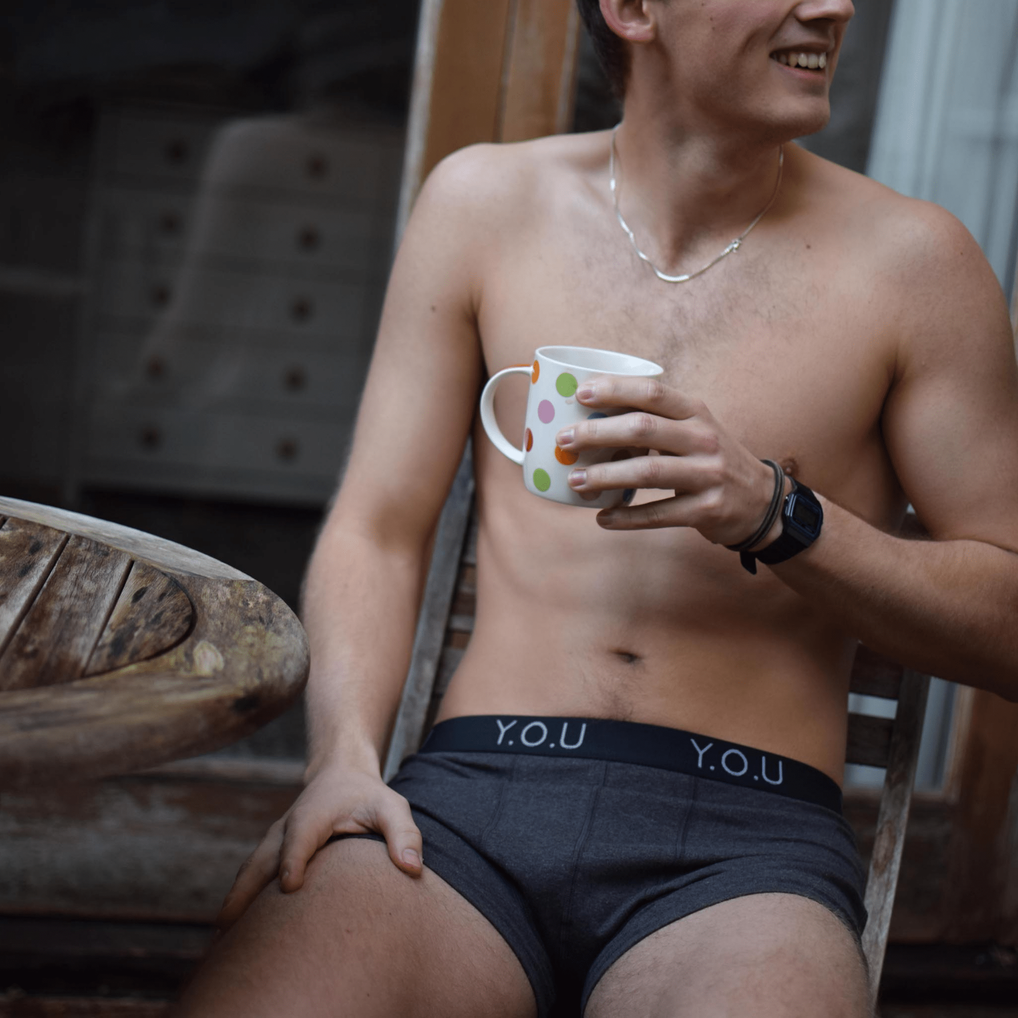 Men's organic cotton hipster trunks in charcoal grey - Y.O.U underwear