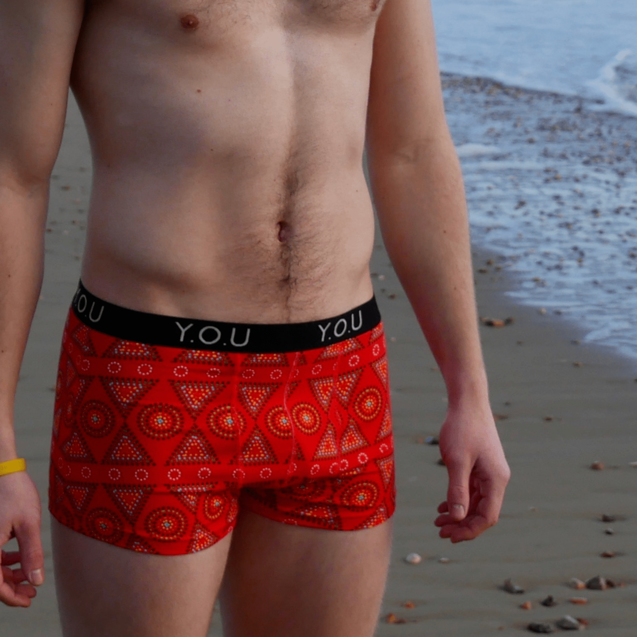 Men's organic cotton hipster trunks - Red Mara design - Y.O.U underwear