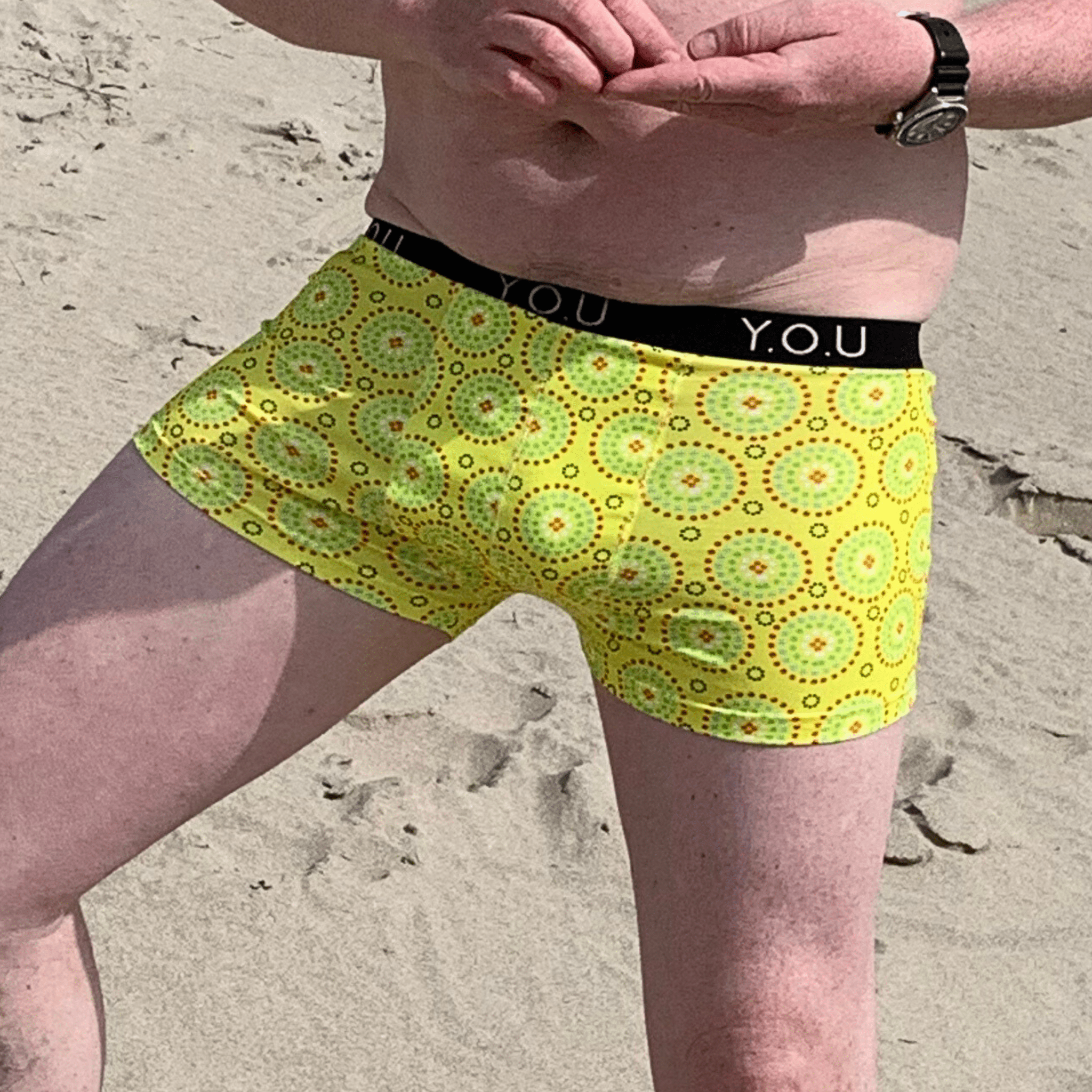 Men's organic cotton hipster trunks - Yellow Mara design - Y.O.U underwear