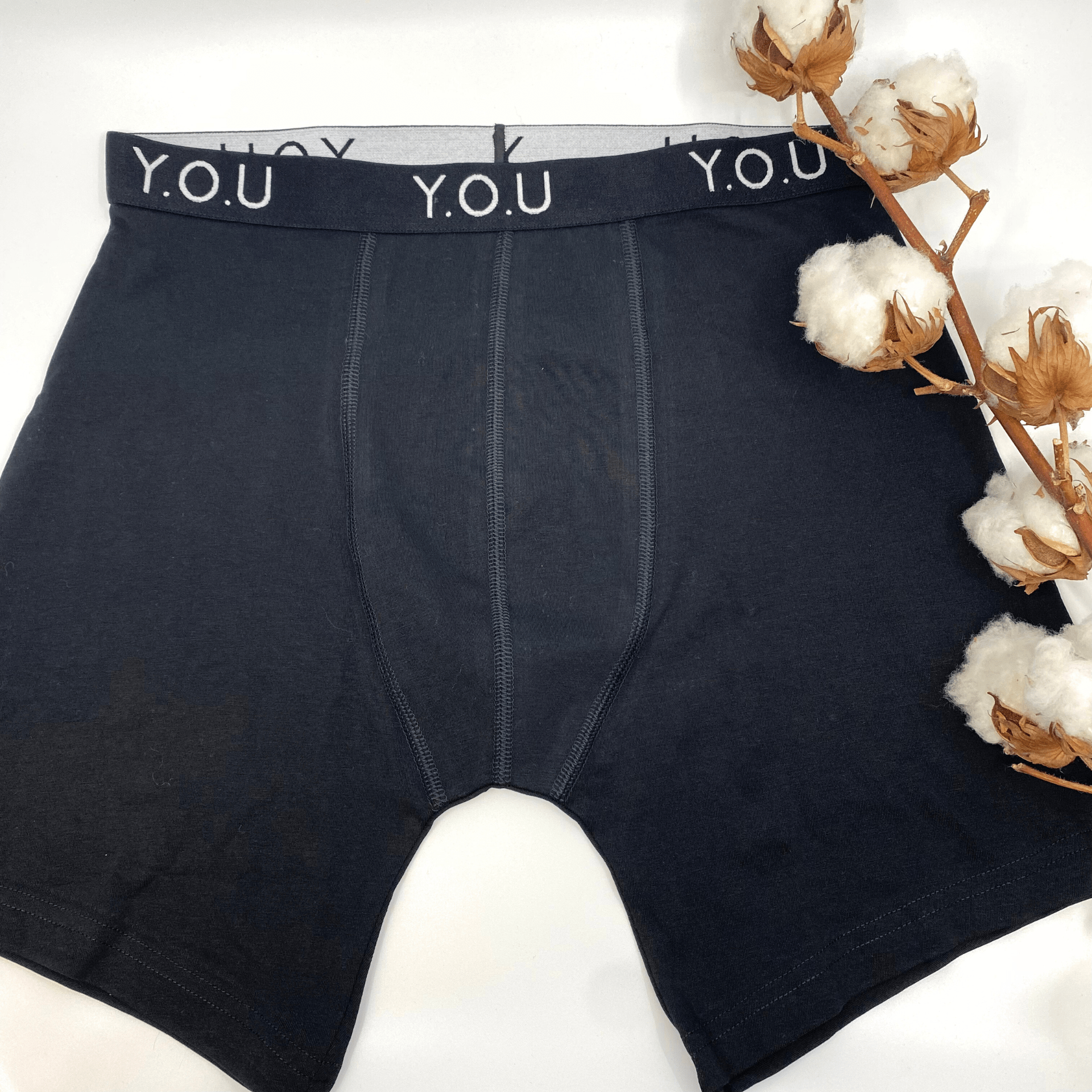 Men's organic cotton longer - leg trunks in black - Y.O.U underwear