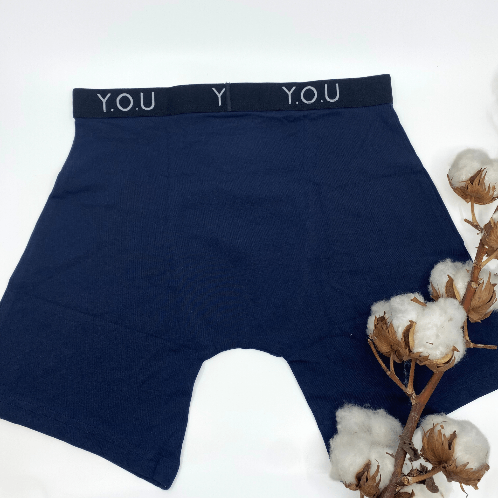 Men's organic cotton longer - leg trunks in navy blue - Y.O.U underwear