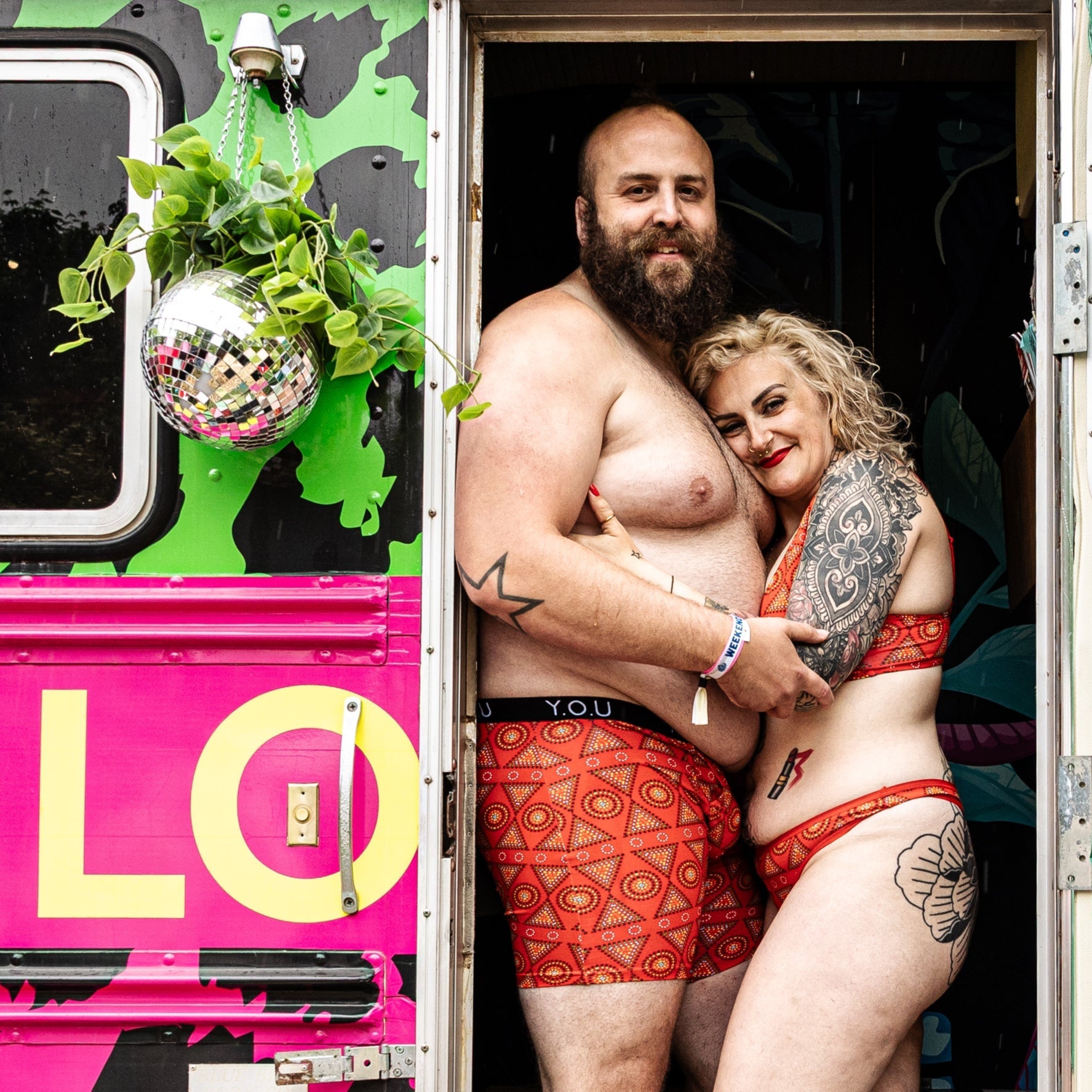 Men's organic cotton longer - leg trunks - Red Mara design - Y.O.U underwear