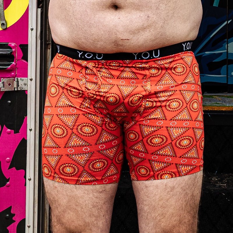 Men's organic cotton longer - leg trunks - Red Mara design - Y.O.U underwear
