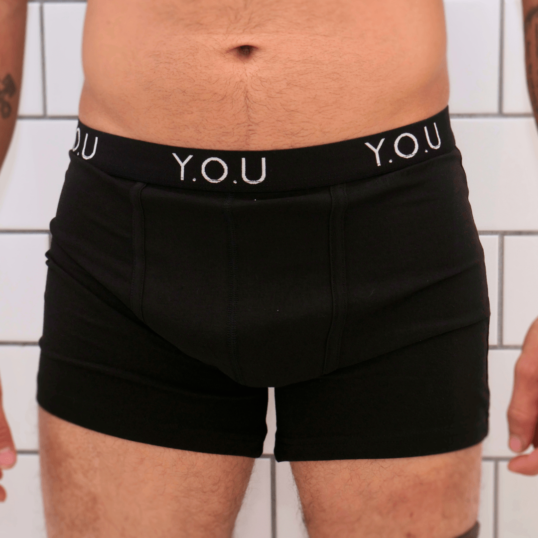 Men’s organic cotton mid - length trunks in black - Y.O.U underwear