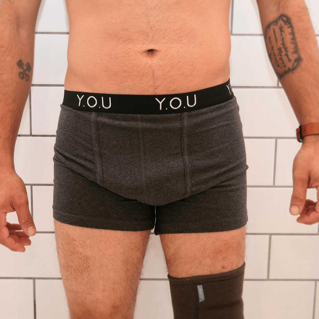 Men’s organic cotton mid - length trunks in dark grey (charcoal grey) - Y.O.U underwear