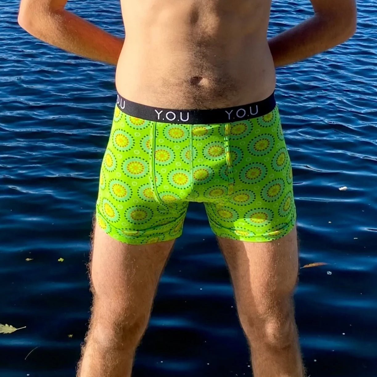 Men’s organic cotton mid - length trunks in Green Mara - Y.O.U underwear