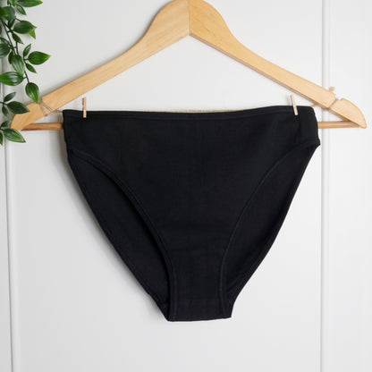 Women's organic cotton matching bralette and mid-rise bikini set - black