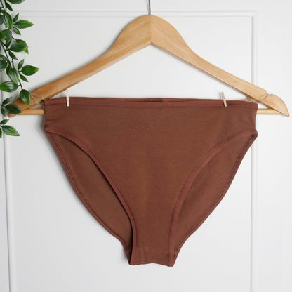 Women's organic cotton matching bralette and mid-rise bikini set - chestnut (mid nude)