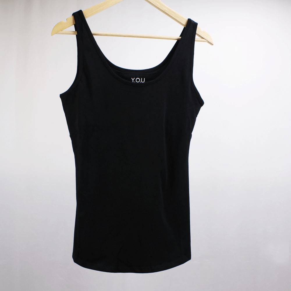 Organic cotton vest top - with hidden support - black - Y.O.U underwear