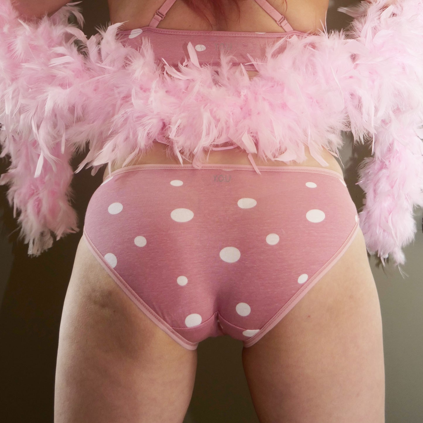Women's organic cotton low-rise bikini bottoms - pink with white dots