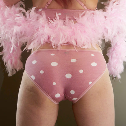 Women's organic cotton low-rise bikini bottoms - pink with white dots