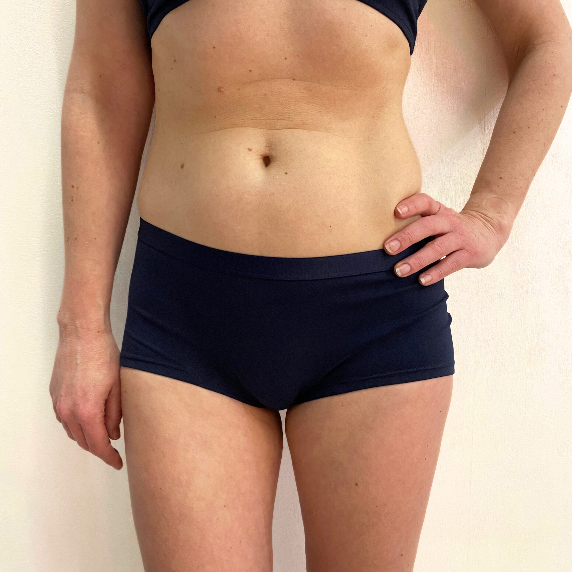 Women's organic cotton boy shorts in navy blue