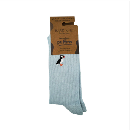 Ribbed Puffin Socks - Bare Kind Bamboo Socks - Save the Puffins