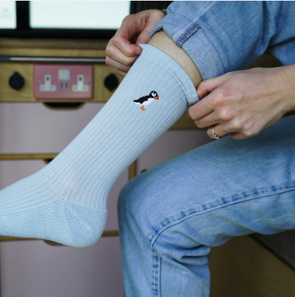 Ribbed Puffin Socks - Bare Kind Bamboo Socks - Save the Puffins