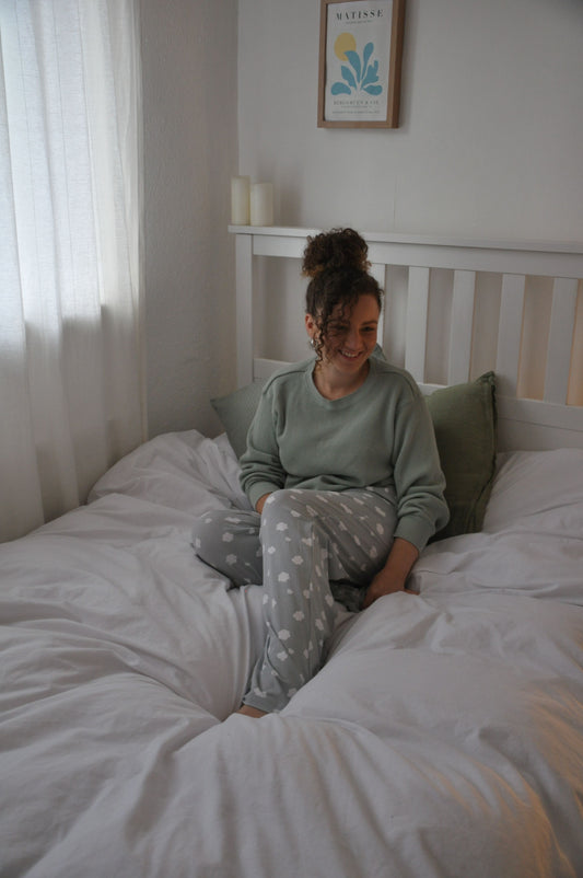 Pyjamas - organic cotton unisex pyjama bottoms - grey clouds pattern