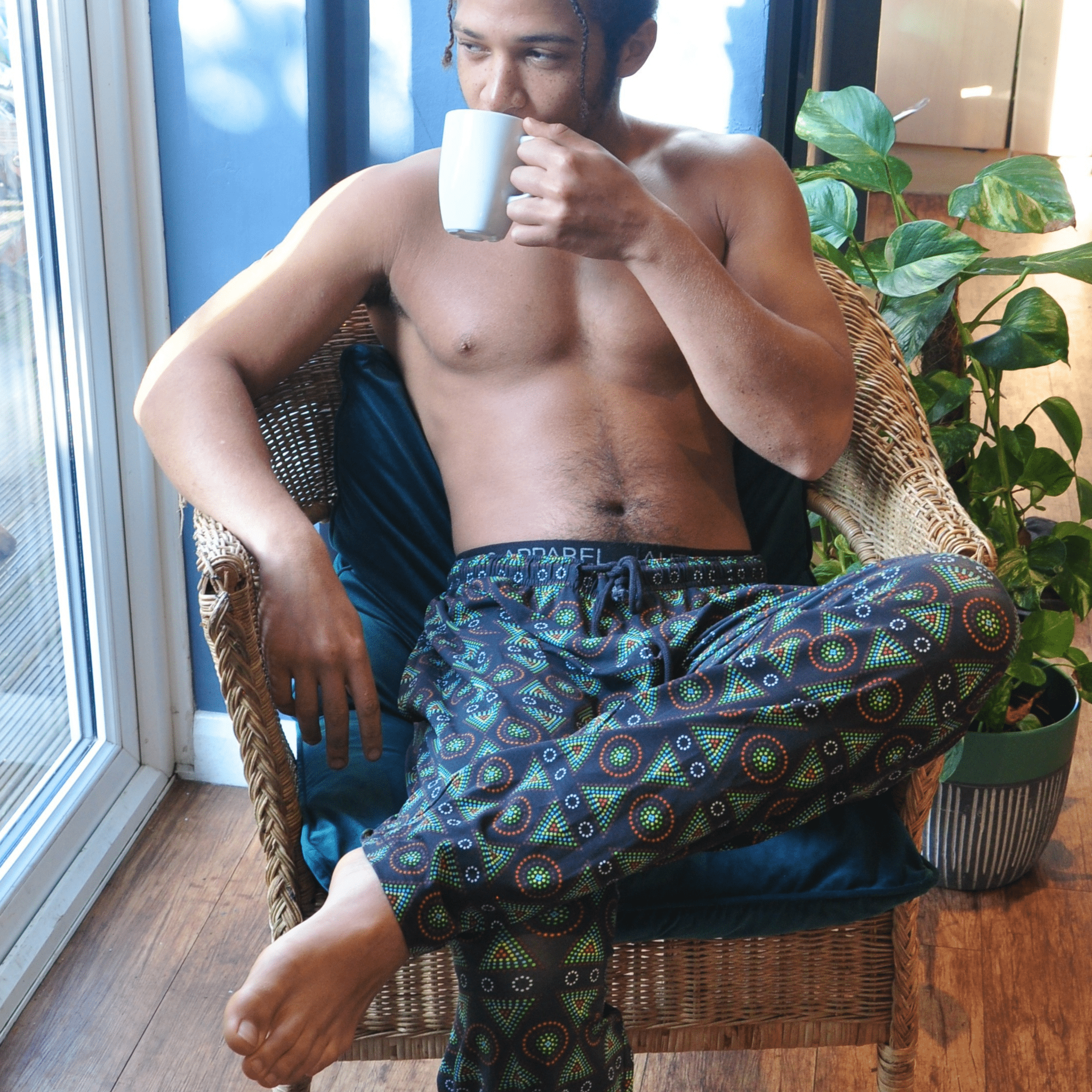 Pyjamas - organic cotton unisex pyjama bottoms - Black Mara design - Y.O.U underwear