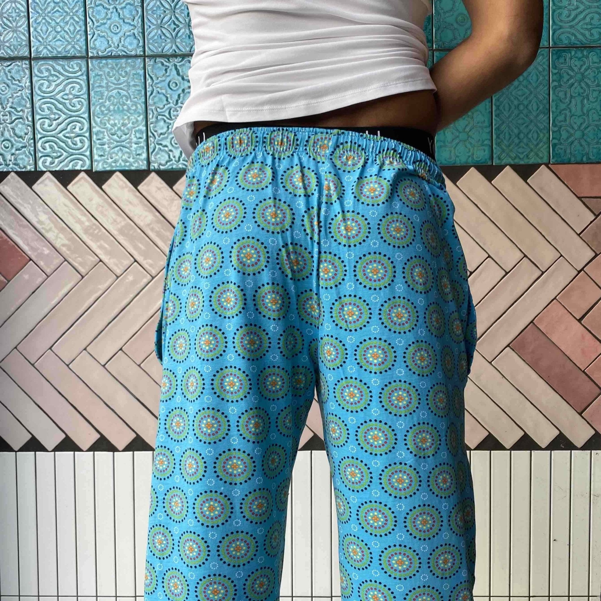 Pyjamas - organic cotton unisex pyjama bottoms - Blue Mara design - Y.O.U underwear