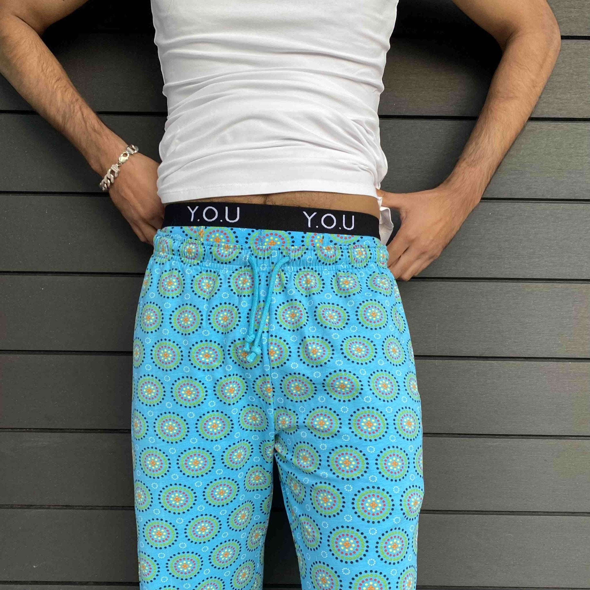 Pyjamas - organic cotton unisex pyjama bottoms - Blue Mara design - Y.O.U underwear