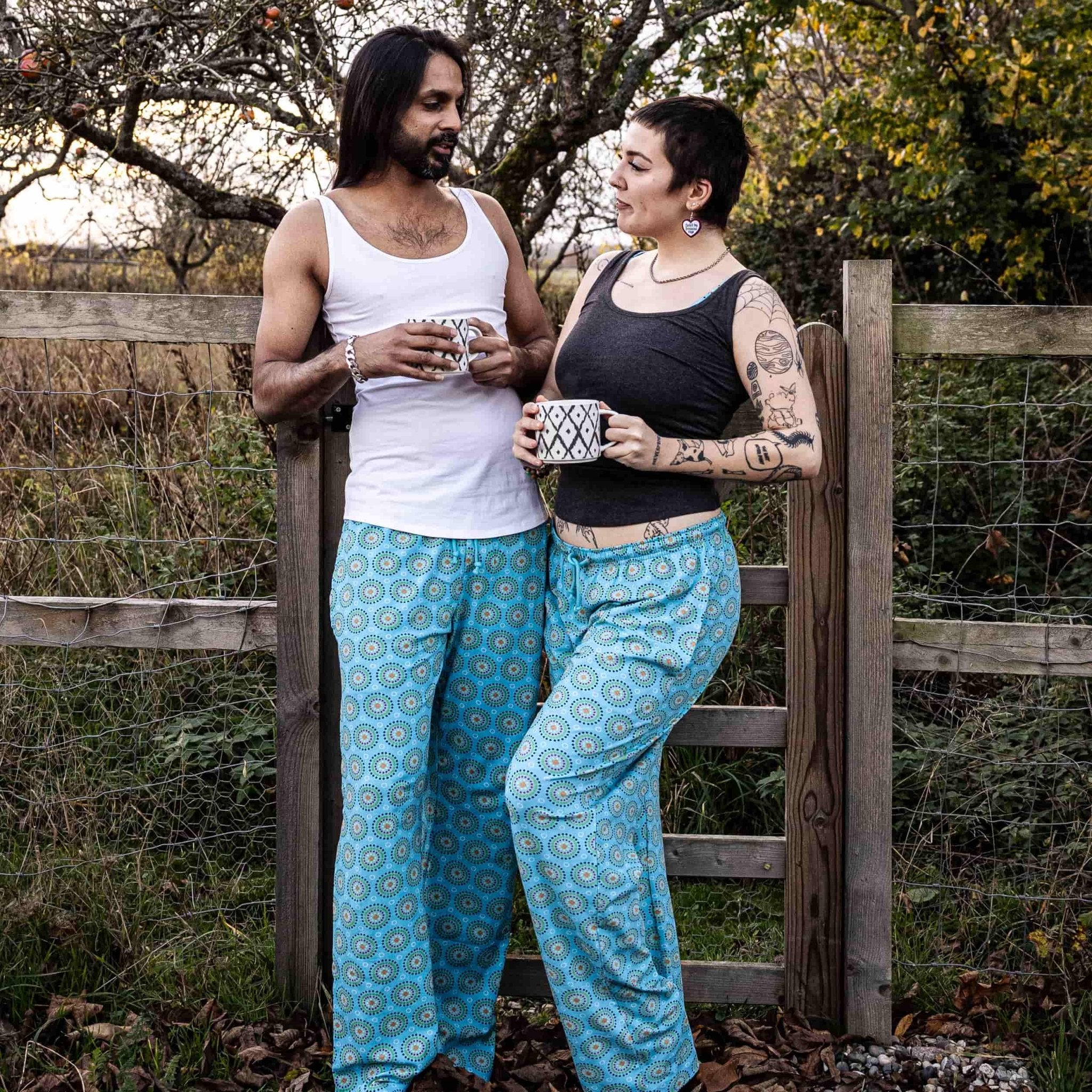 Pyjamas - organic cotton unisex pyjama bottoms - Blue Mara design - Y.O.U underwear