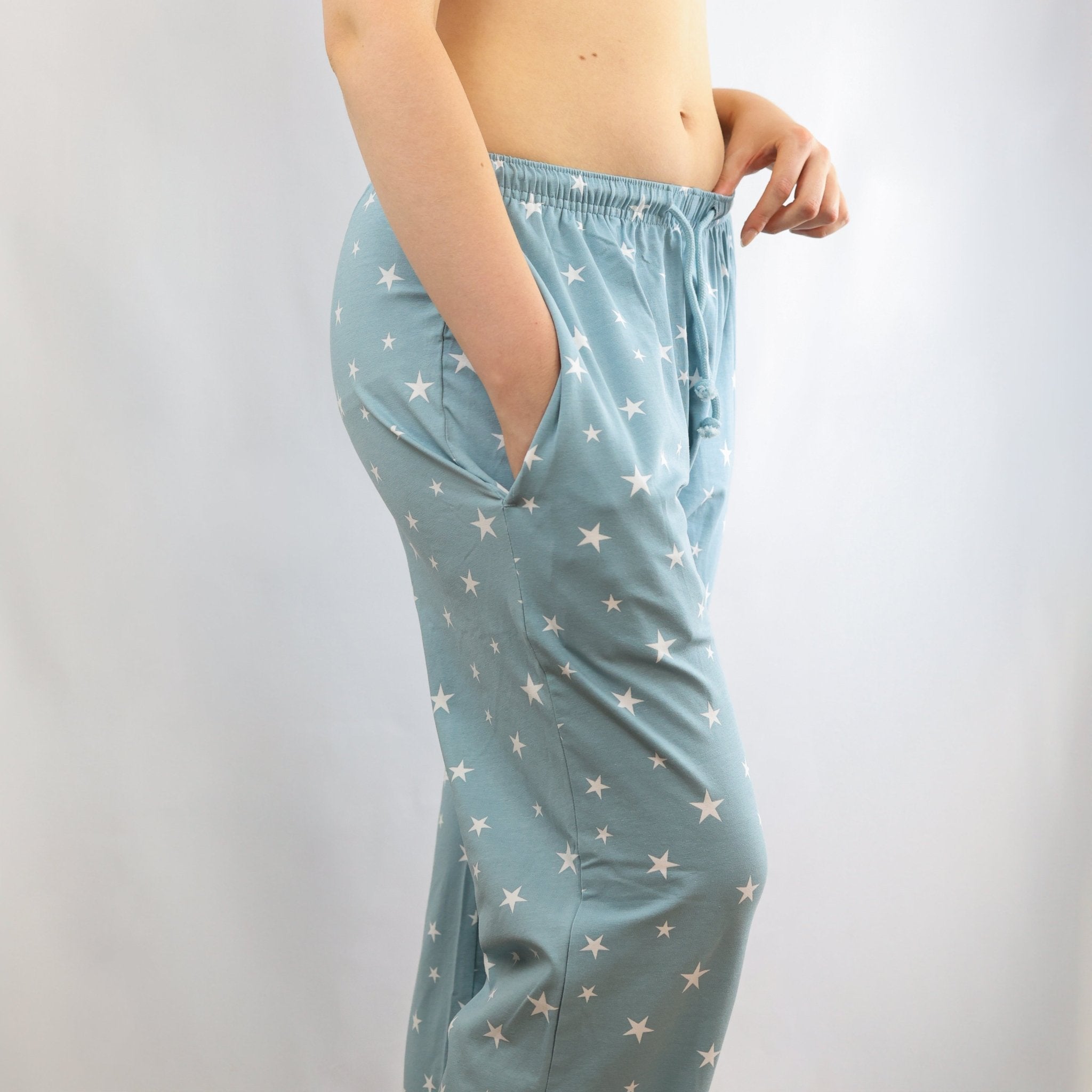 Pyjamas - organic cotton unisex pyjama bottoms - blue stars pattern - Y.O.U underwear