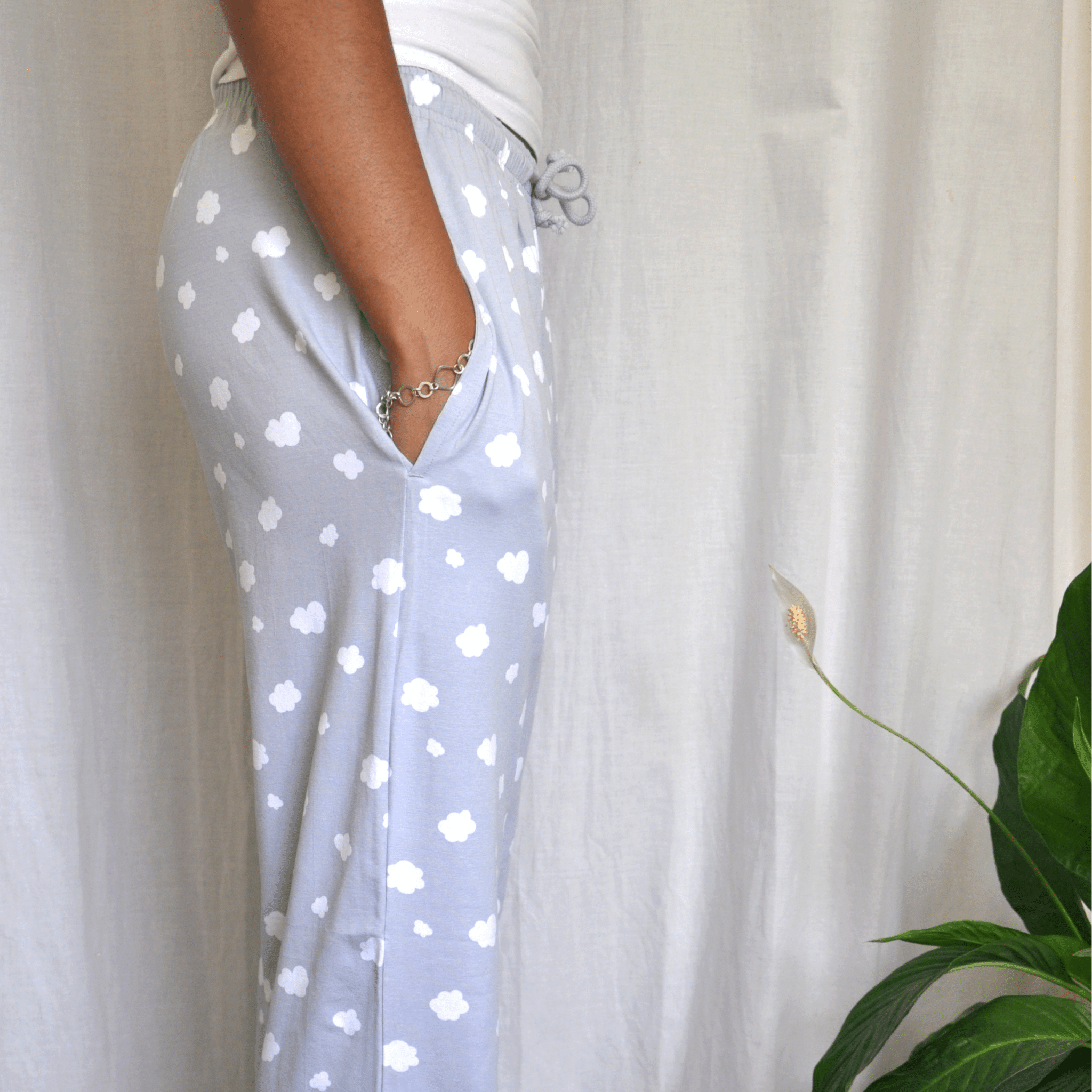 Pyjamas - organic cotton unisex pyjama bottoms - grey clouds pattern - Y.O.U underwear