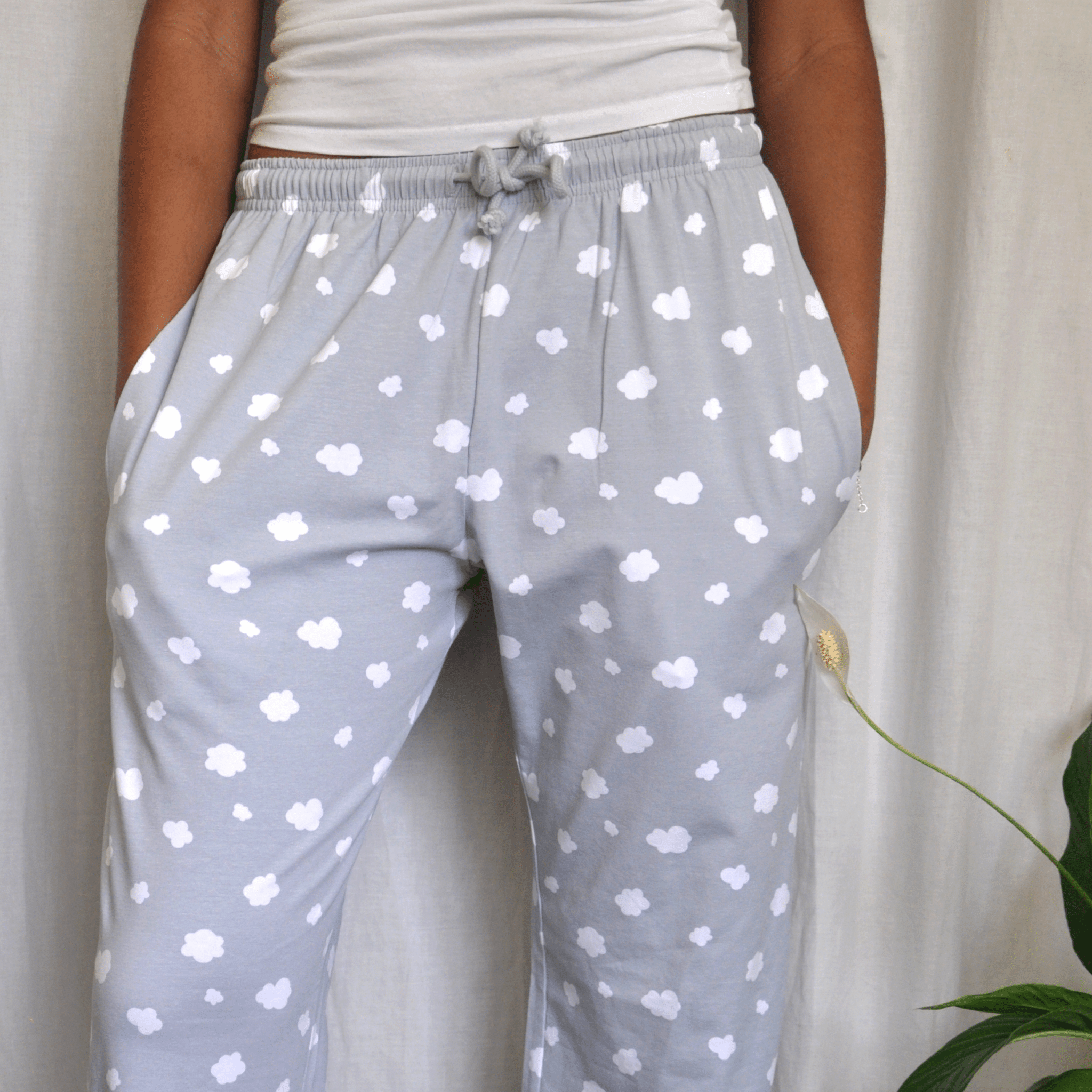 Pyjamas - organic cotton unisex pyjama bottoms - grey clouds pattern - Y.O.U underwear