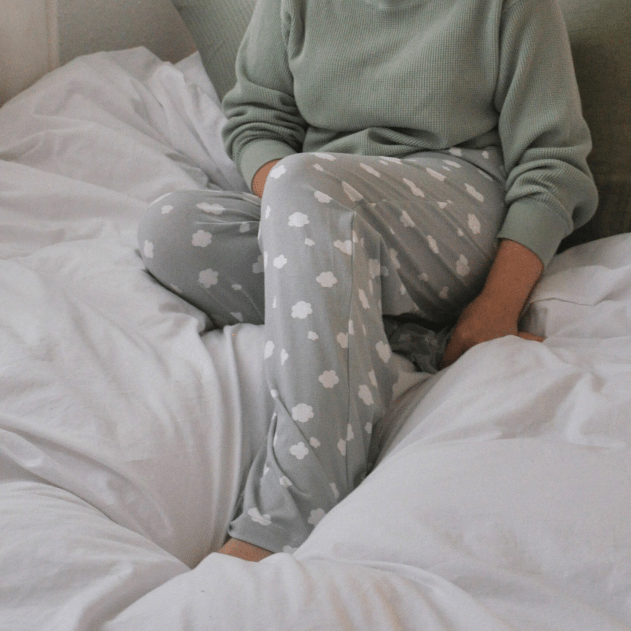 Pyjamas - organic cotton unisex pyjama bottoms - grey clouds pattern - Y.O.U underwear