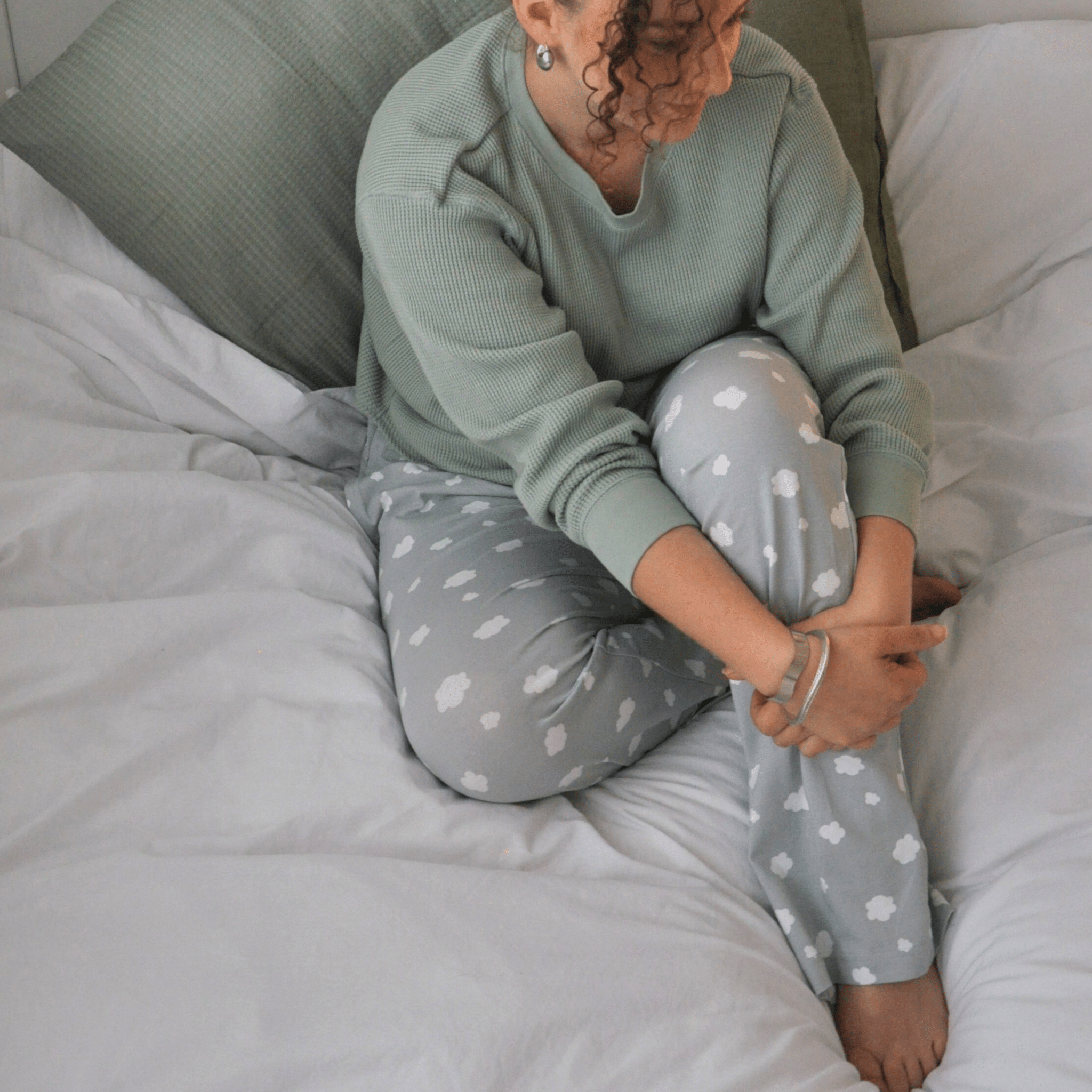 Pyjamas - organic cotton unisex pyjama bottoms - grey clouds pattern - Y.O.U underwear