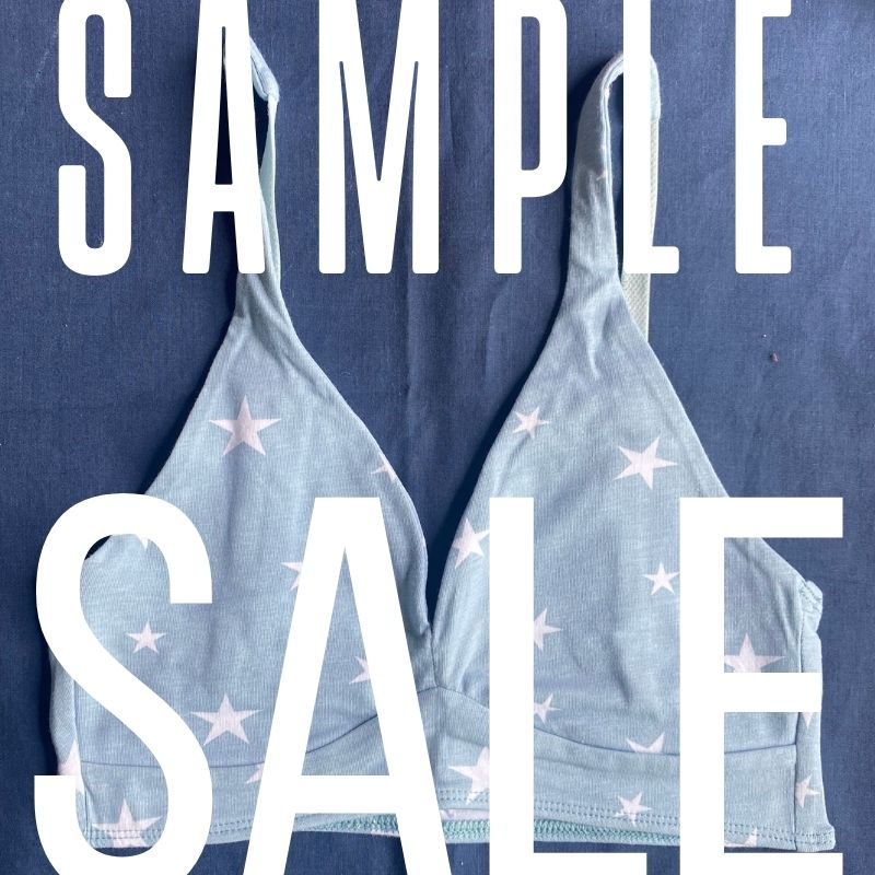 Sample Sale - Women's organic cotton bralette in light blue with white stars pattern - Y.O.U underwear