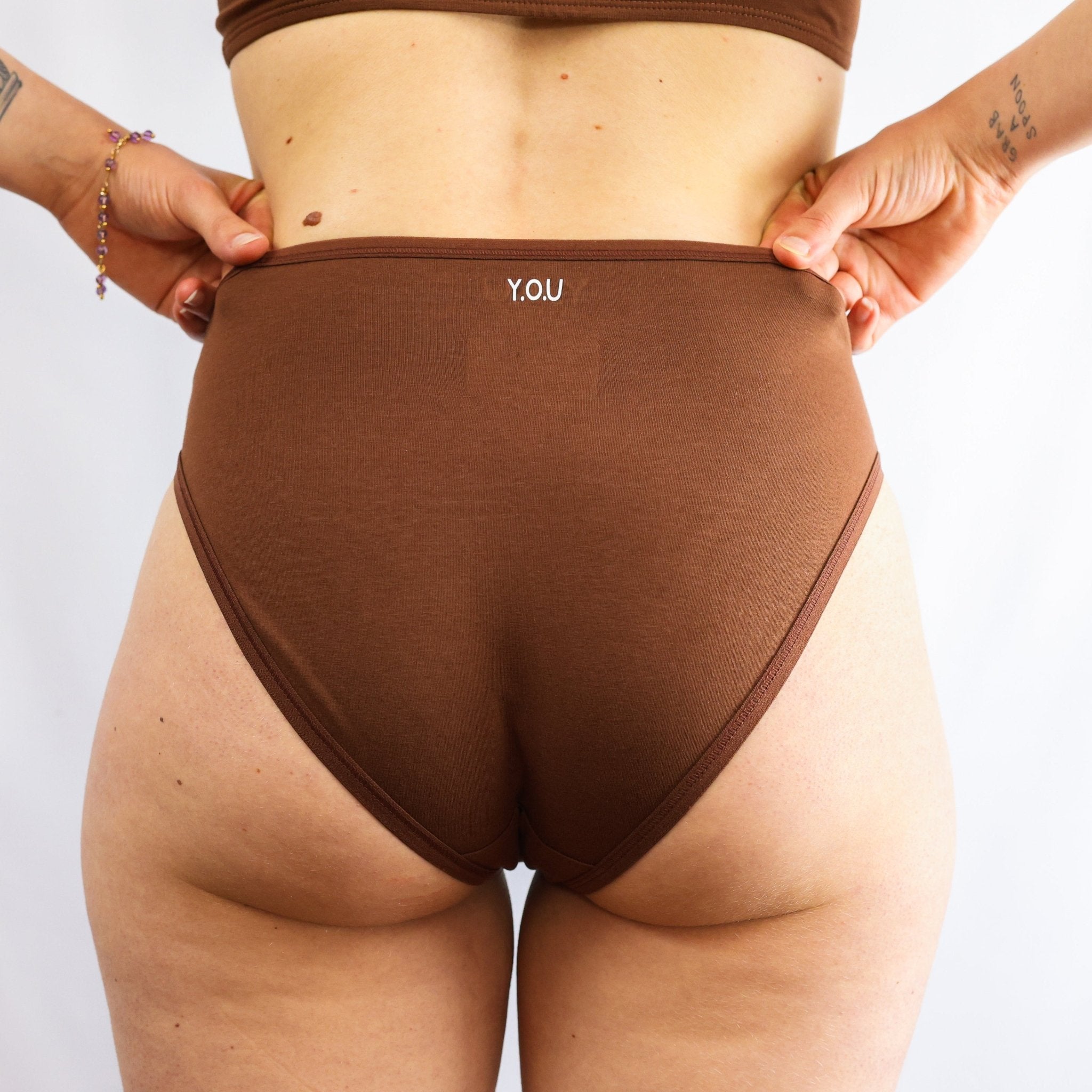 Sample Sale - Women's organic cotton mid - rise bikini bottoms in chestnut - Y.O.U underwear