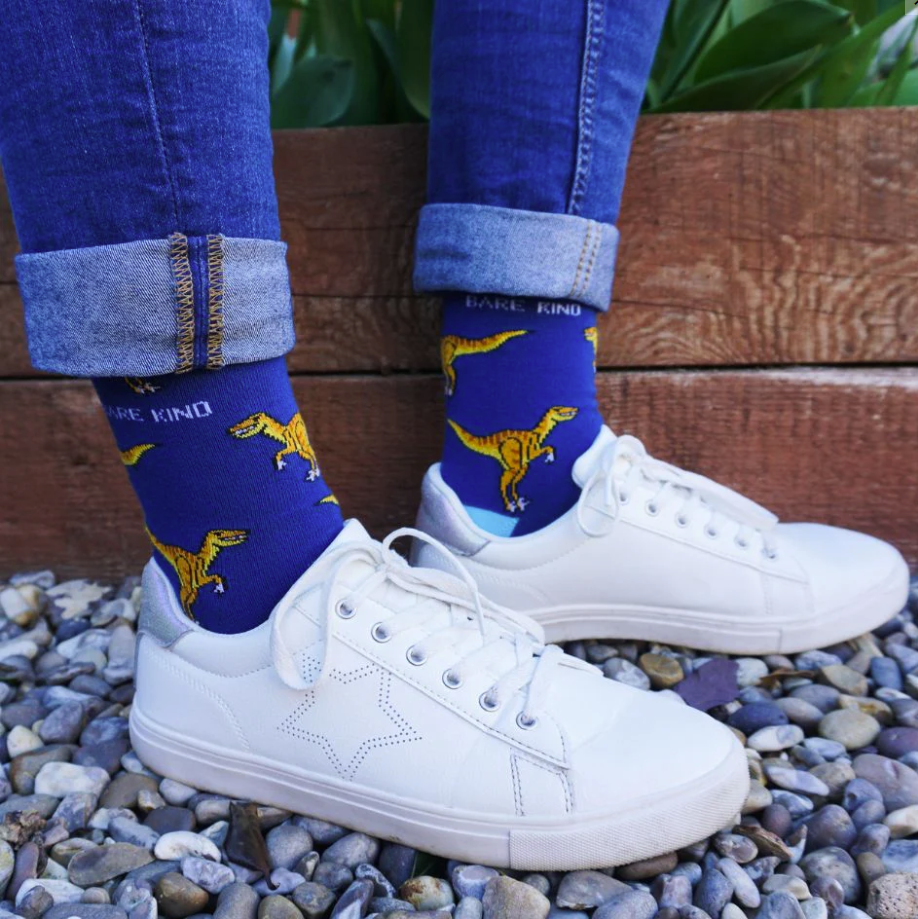 Bare Kind Bamboo Socks - Save the Velociraptors