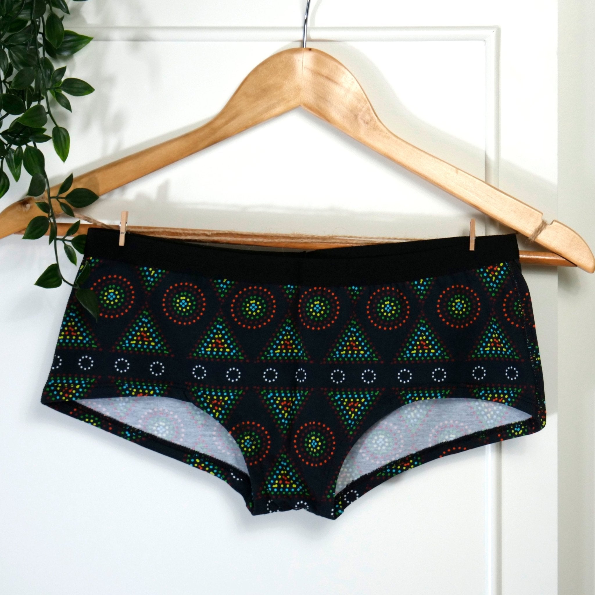 Women's organic cotton boy shorts - Black Mara design - Y.O.U underwear