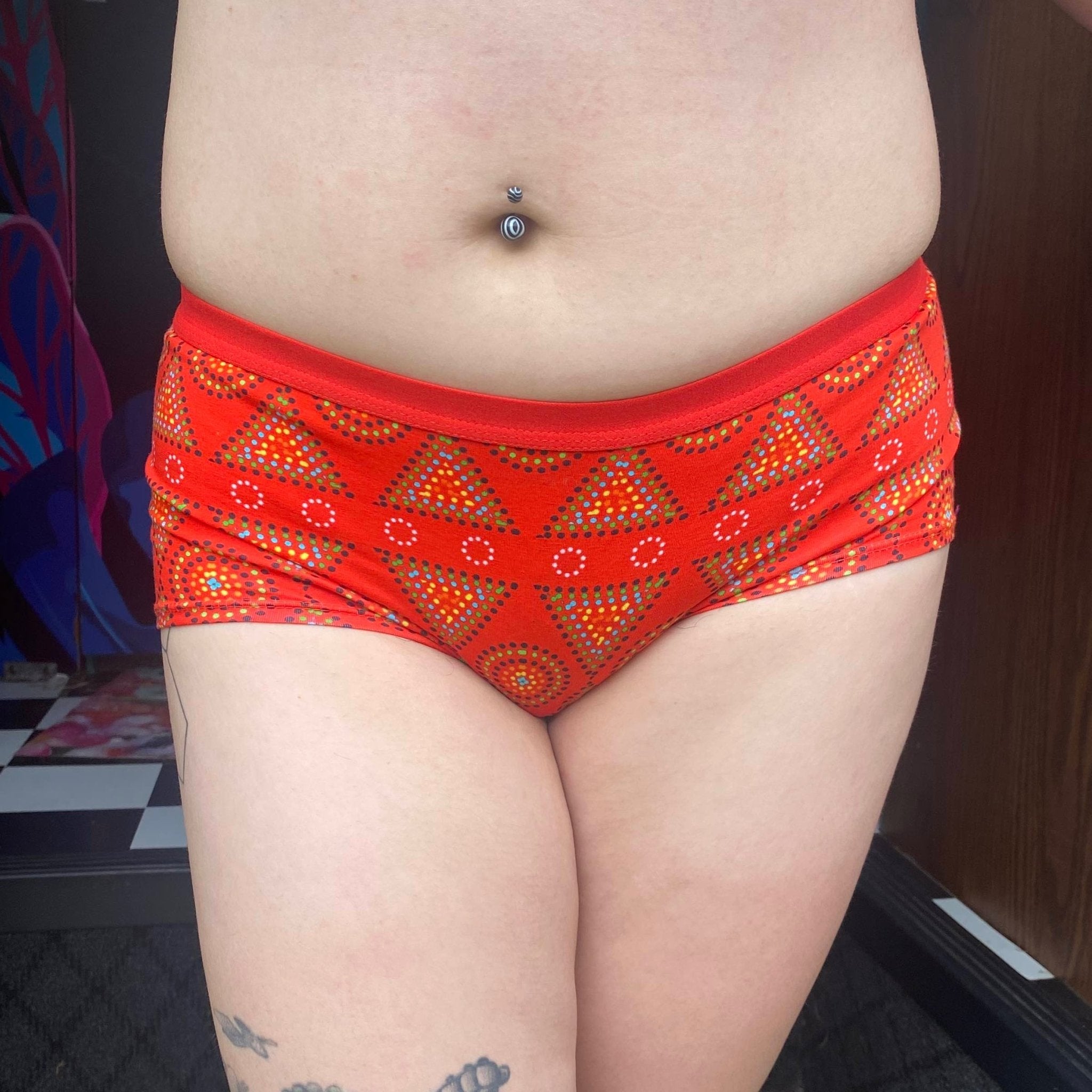 Women's organic cotton boy shorts - Red Mara design - Y.O.U underwear