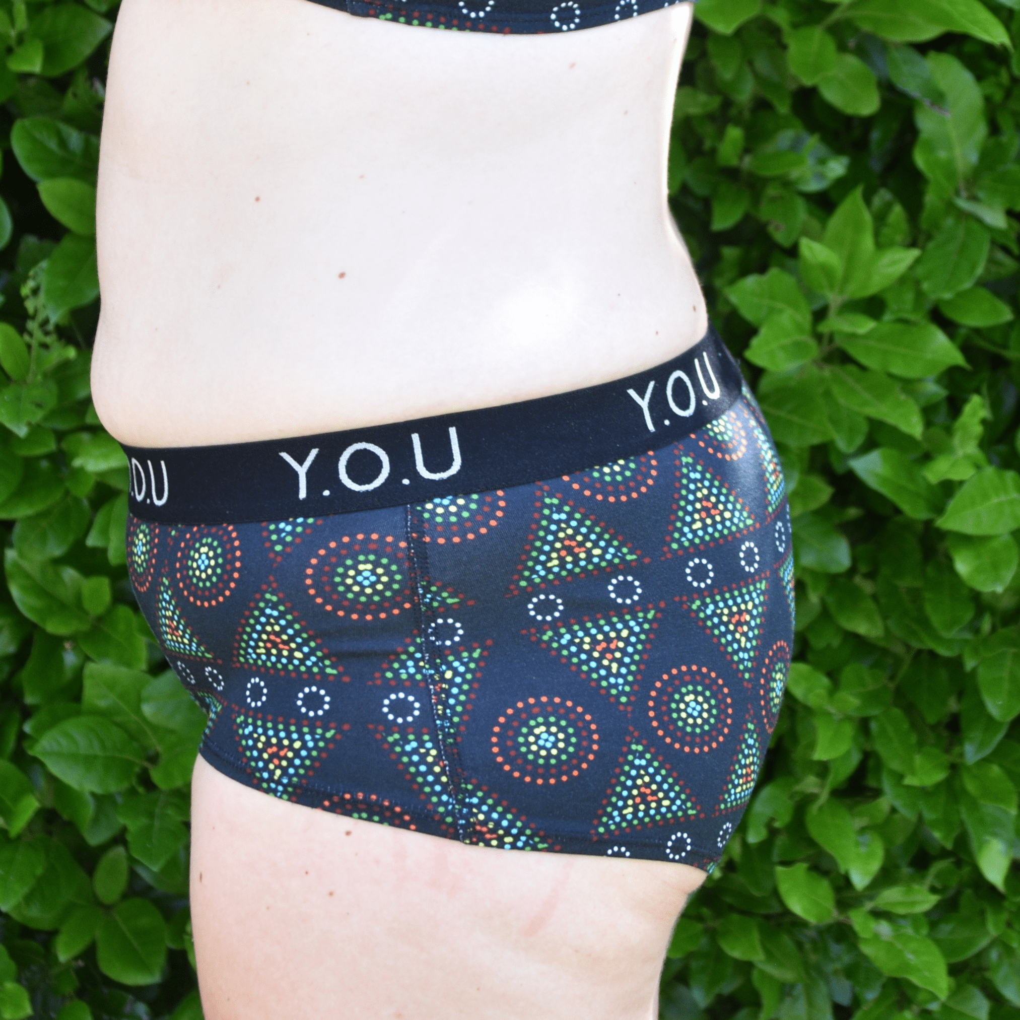 Women’s organic cotton boy shorts with Y.O.U elastic - Black Mara design - Y.O.U underwear