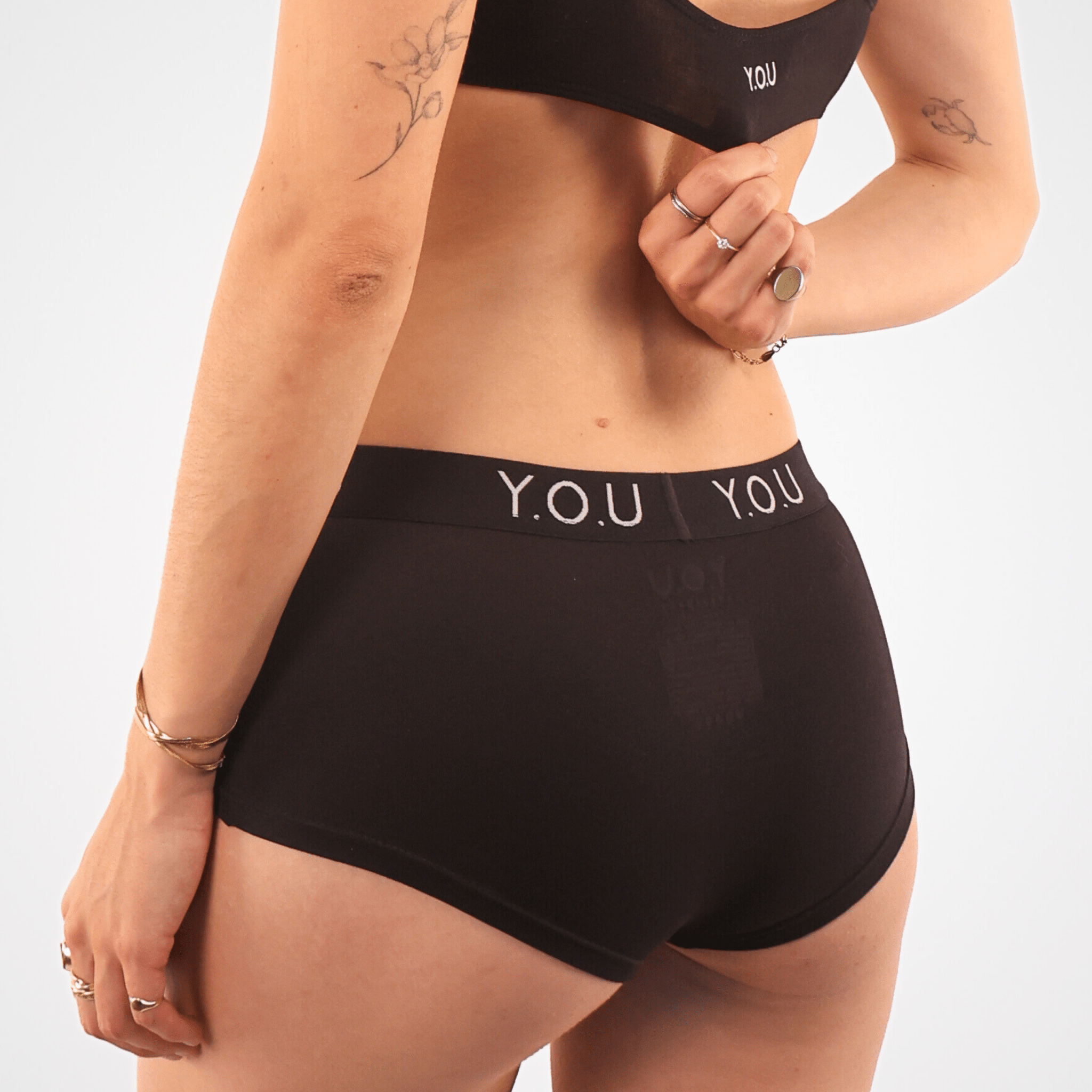 Women’s organic cotton boy shorts with Y.O.U elastic in black - Y.O.U underwear