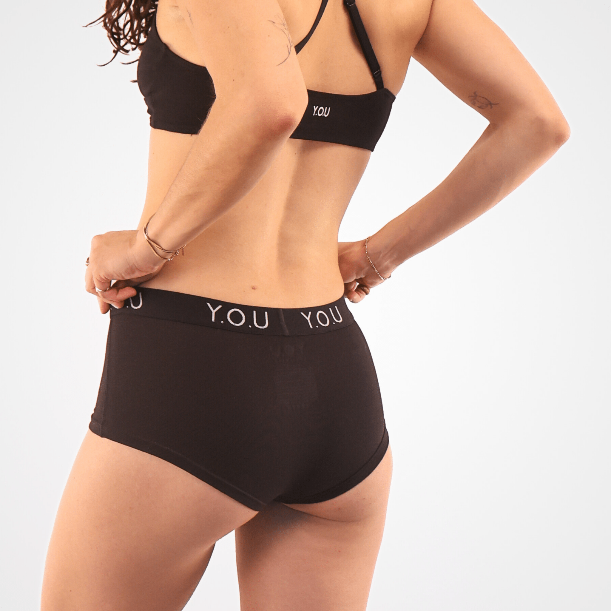 Women’s organic cotton boy shorts with Y.O.U elastic in black - Y.O.U underwear