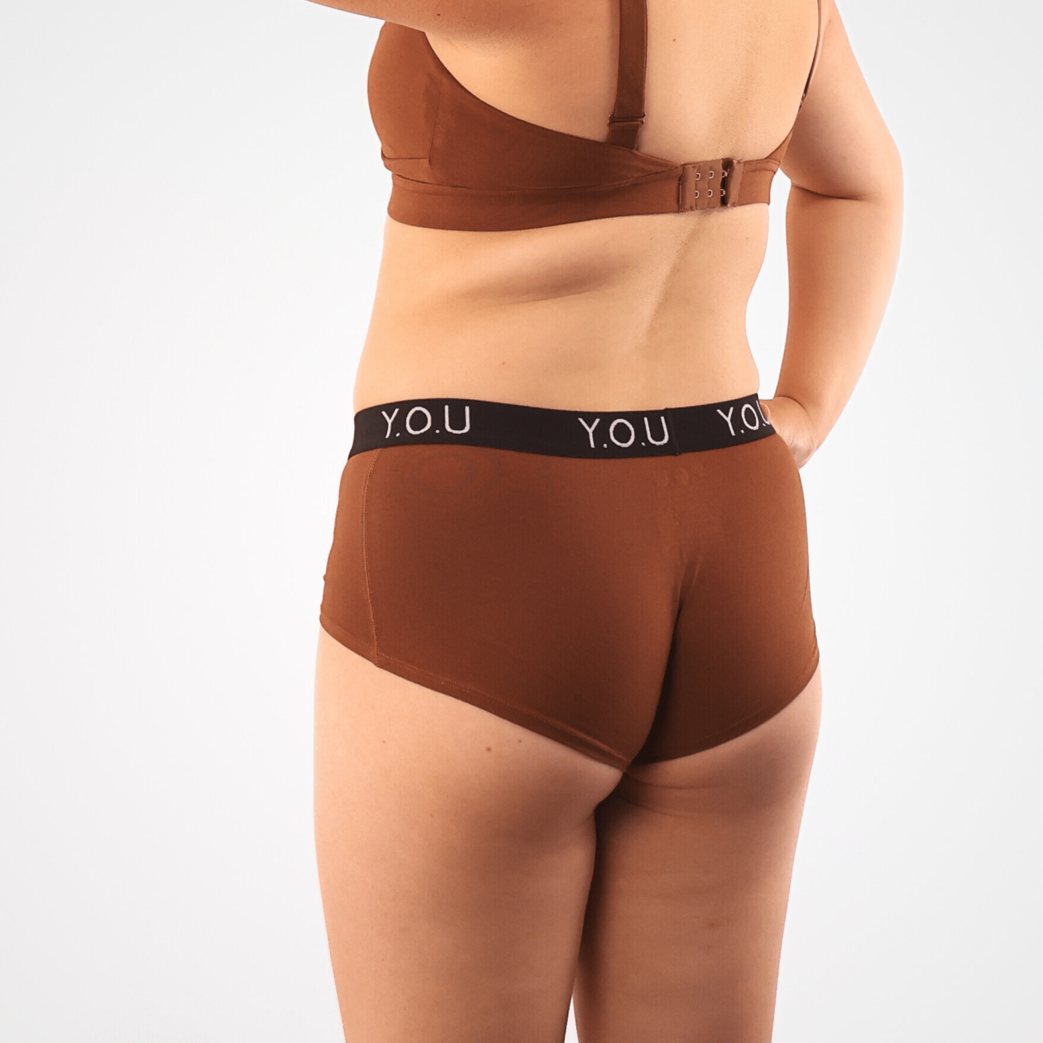 Women’s organic cotton boy shorts with Y.O.U elastic in chestnut (mid nude) - Y.O.U underwear