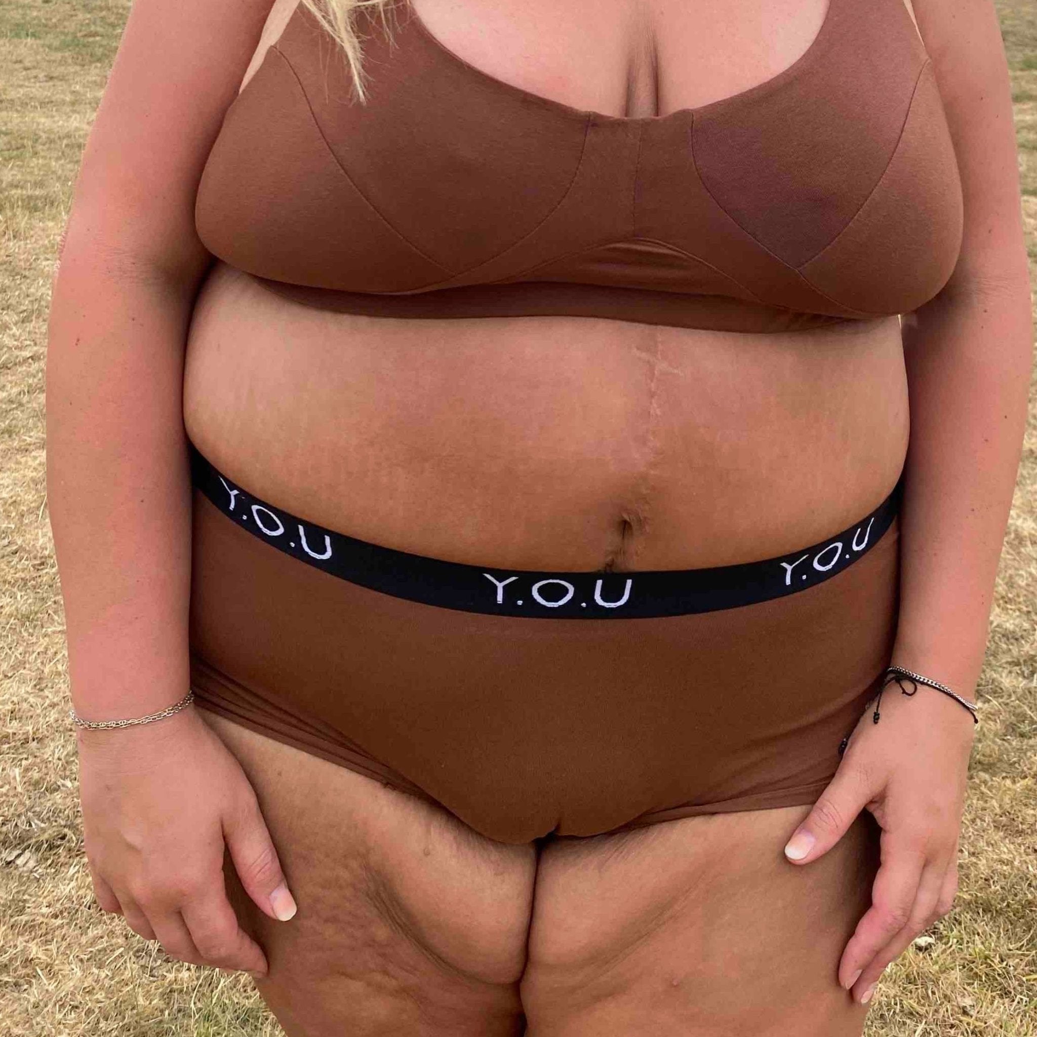 Women’s organic cotton boy shorts with Y.O.U elastic in chestnut (mid nude) - Y.O.U underwear