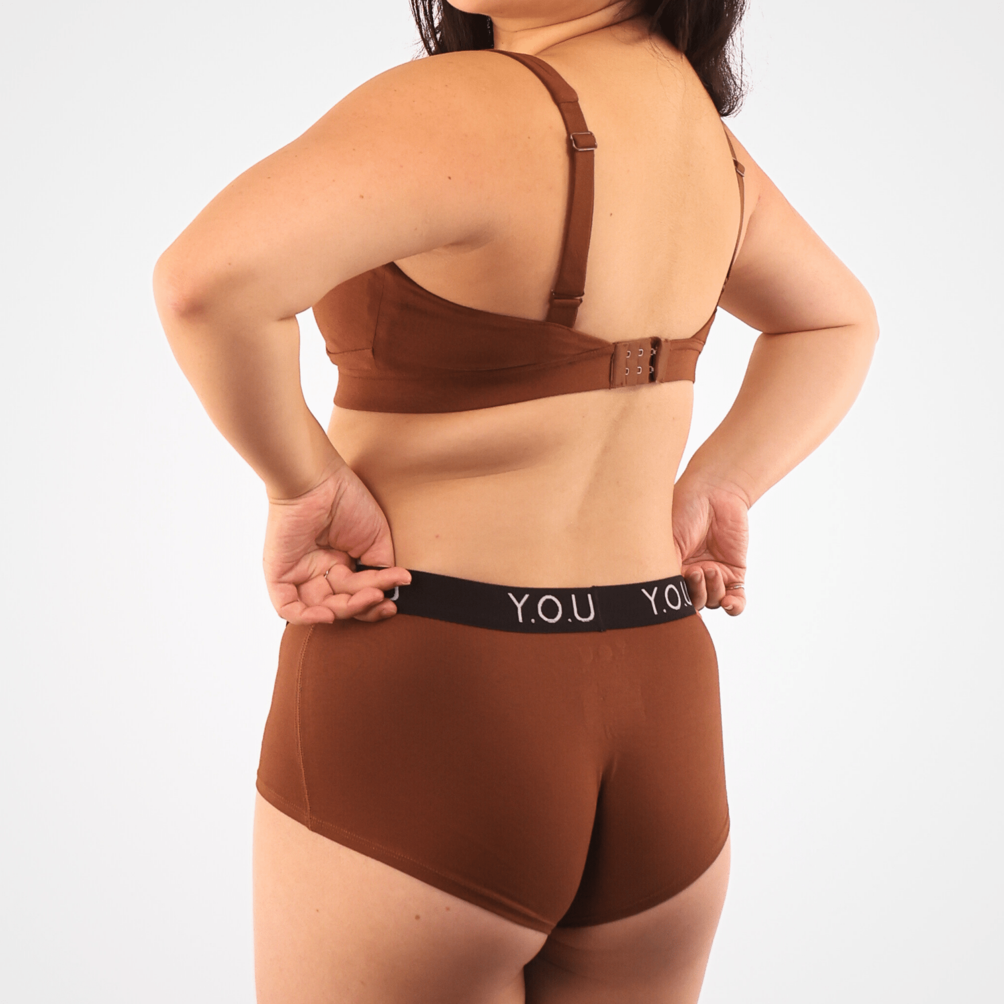 Women’s organic cotton boy shorts with Y.O.U elastic in chestnut (mid nude) - Y.O.U underwear