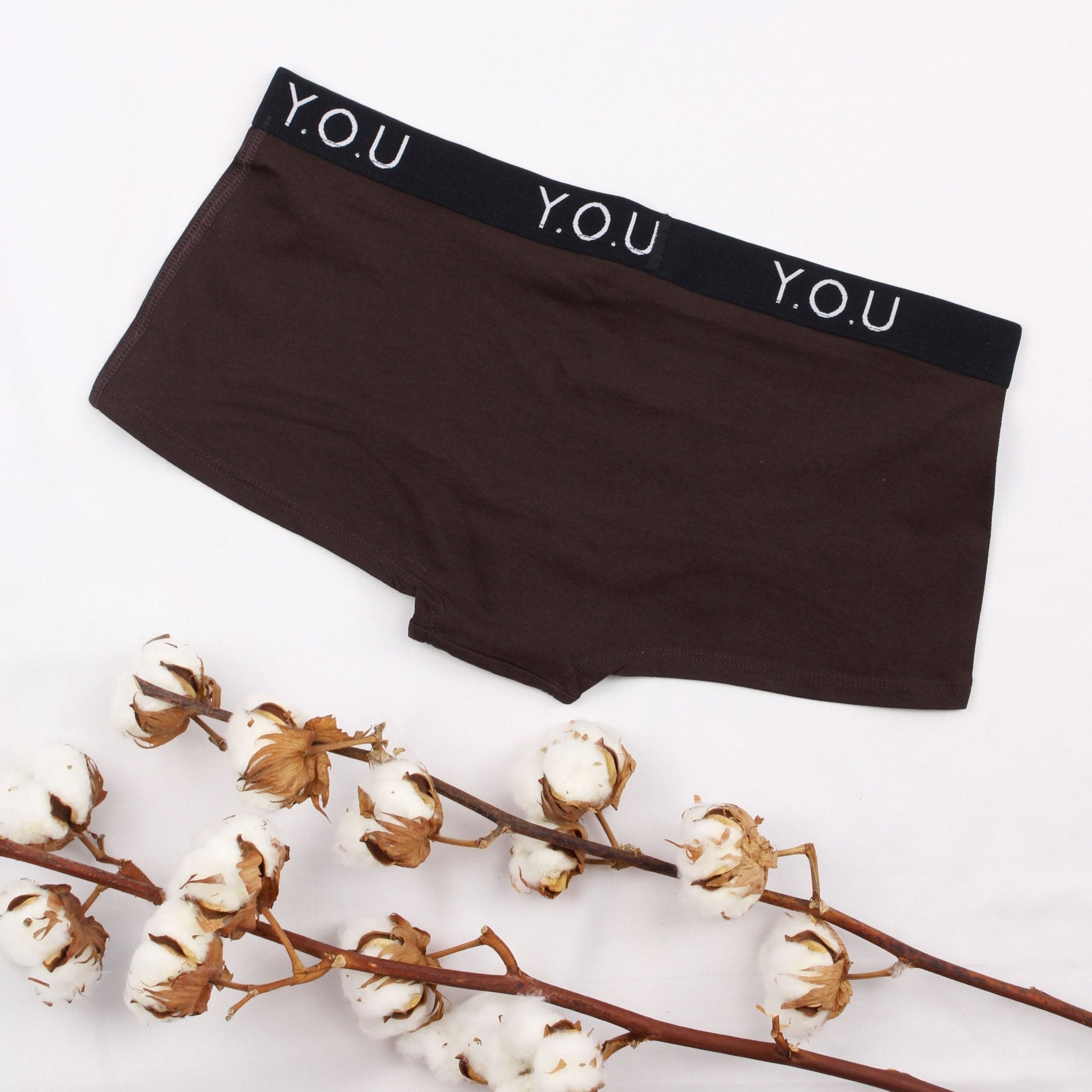 Women’s organic cotton boy shorts with Y.O.U elastic in cocoa (dark nude) - Y.O.U underwear