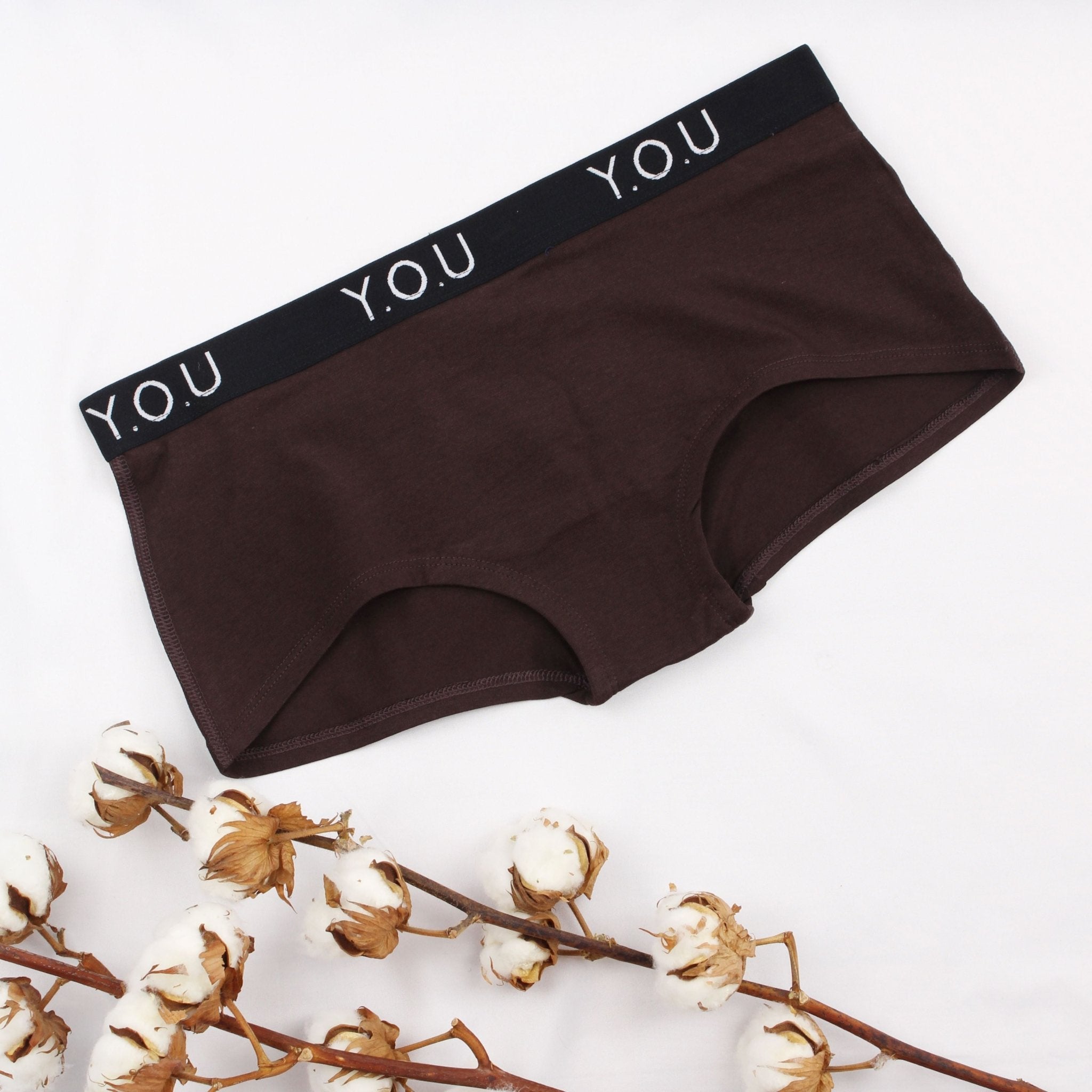 Women’s organic cotton boy shorts with Y.O.U elastic in cocoa (dark nude) - Y.O.U underwear