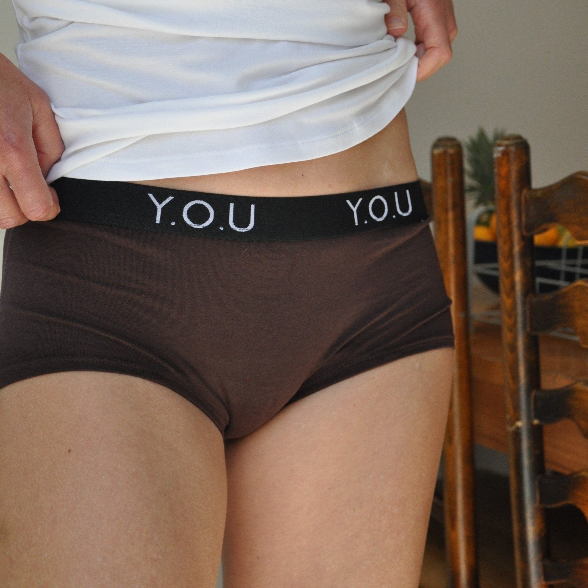 Women’s organic cotton boy shorts with Y.O.U elastic in cocoa (dark nude) - Y.O.U underwear