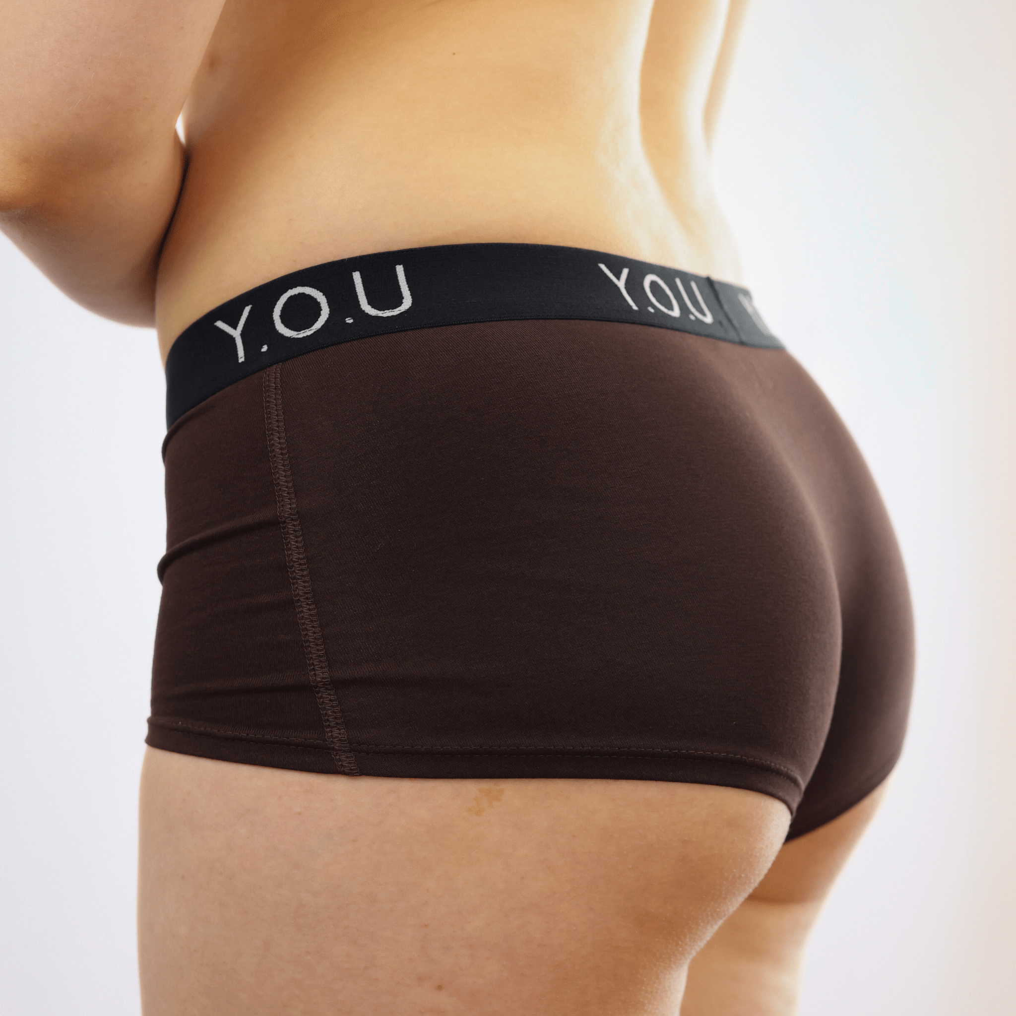 Women’s organic cotton boy shorts with Y.O.U elastic in cocoa (dark nude) - Y.O.U underwear