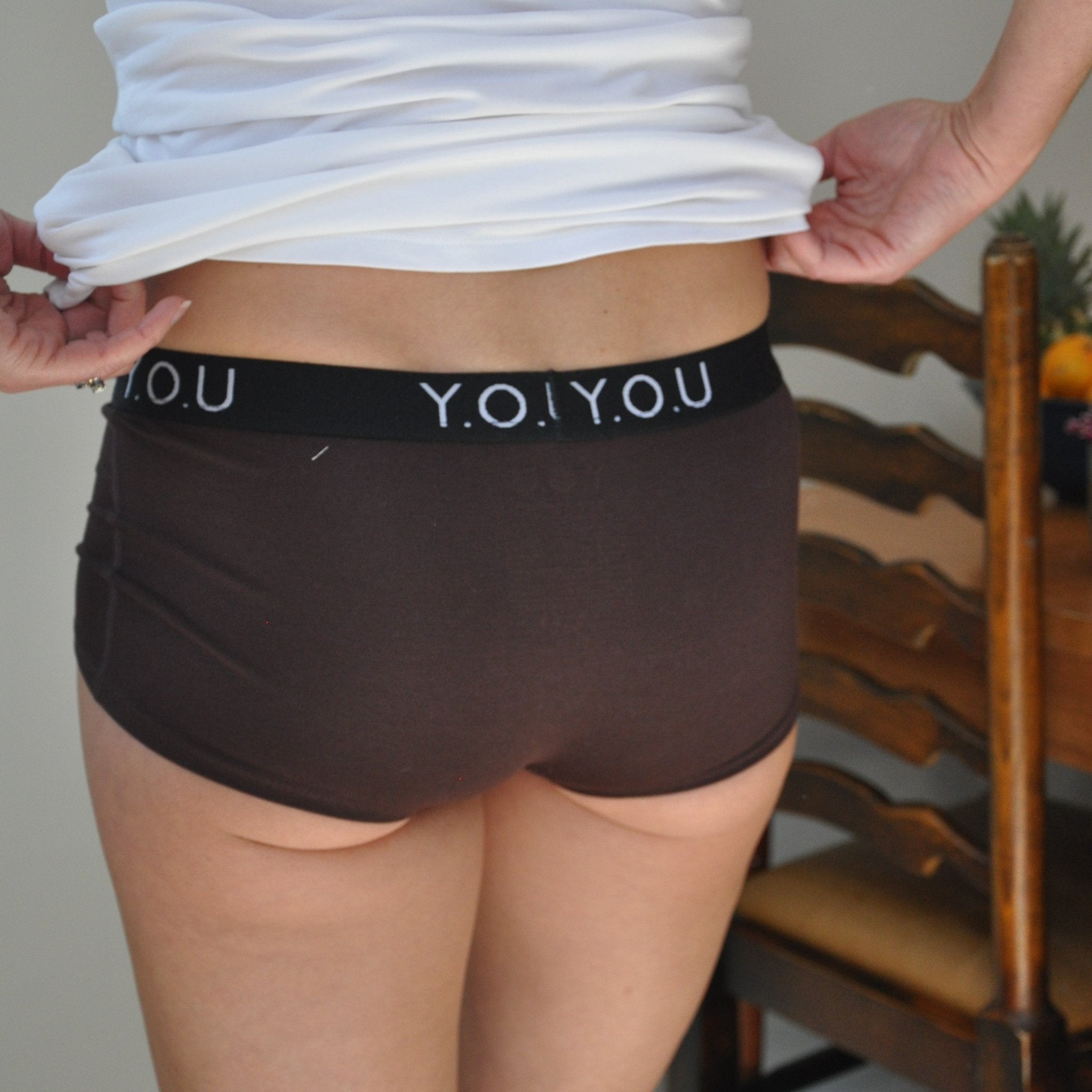 Women’s organic cotton boy shorts with Y.O.U elastic in cocoa (dark nude) - Y.O.U underwear